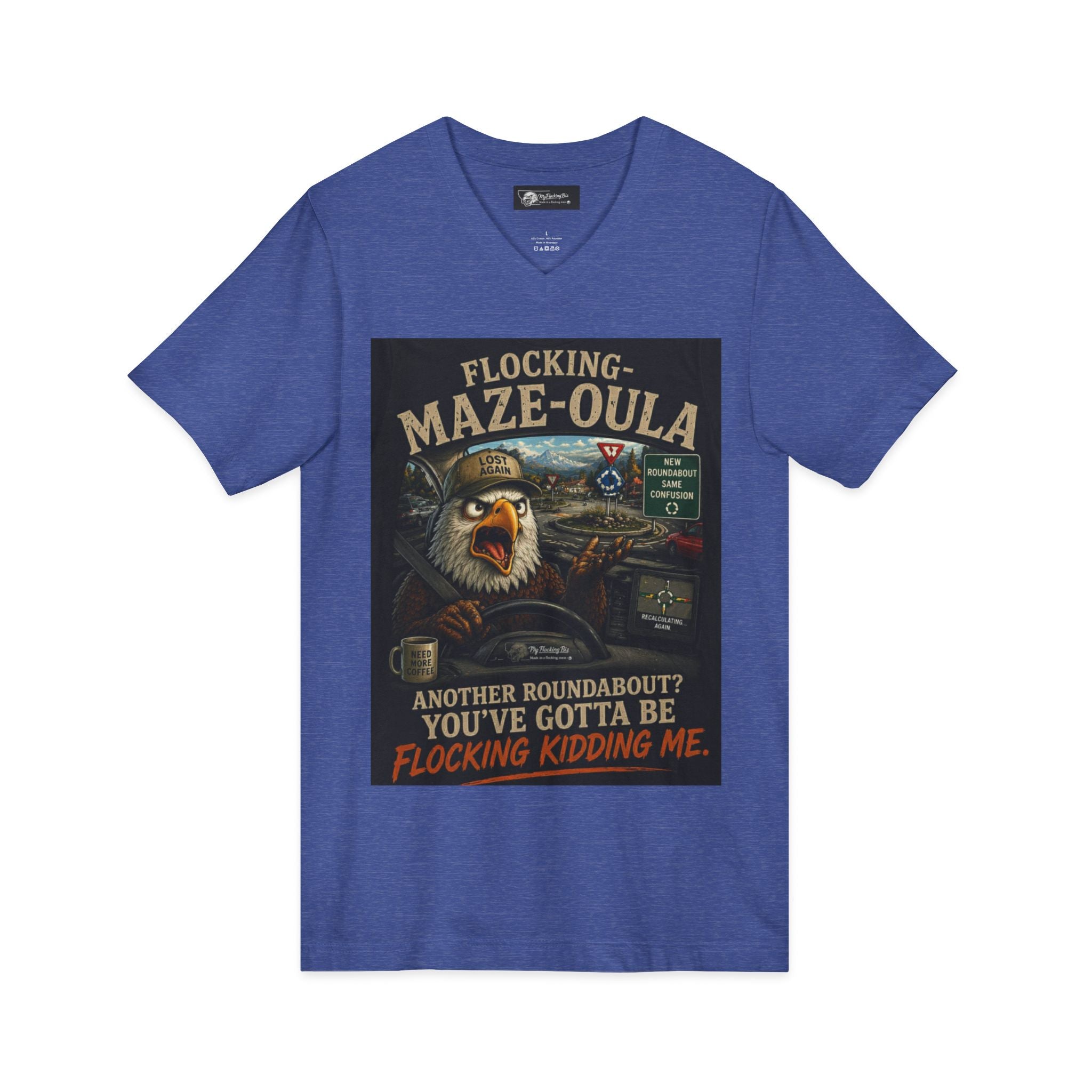 Flocking Maze-Oula V-Neck Tee – Funny Bald Eagle Road Trip Shirt