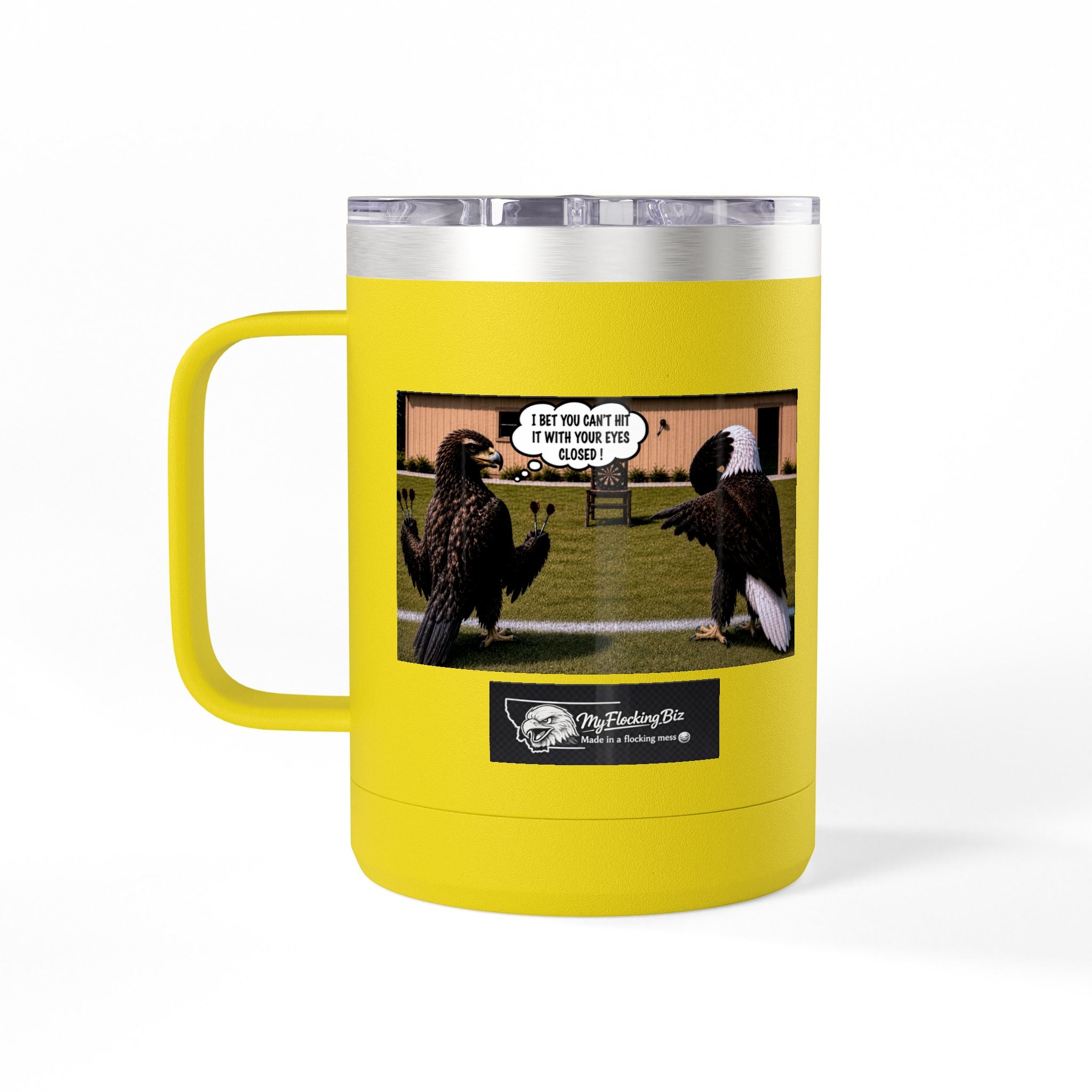 15oz Funny Turkey Dartboard Coffee Tumbler – "Well... at least my flocking darts are in a row"