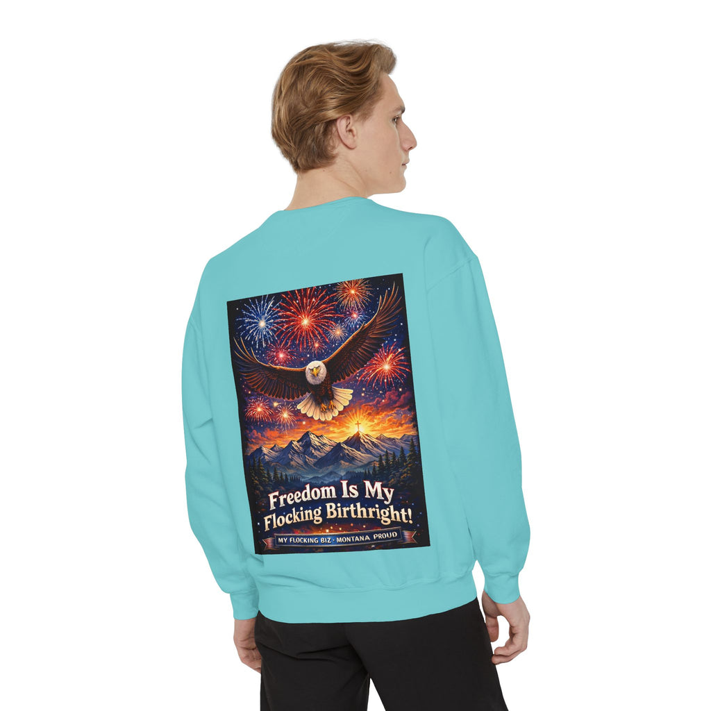 Freedom Is My Flocking Birthright Sweatshirt — Eagle & Fireworks Patriotic Crewneck