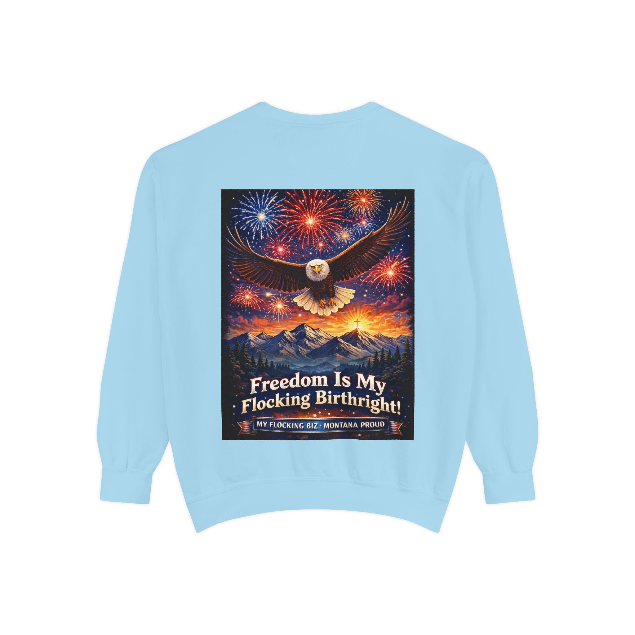 Freedom Is My Flocking Birthright Sweatshirt — Eagle & Fireworks Patriotic Crewneck