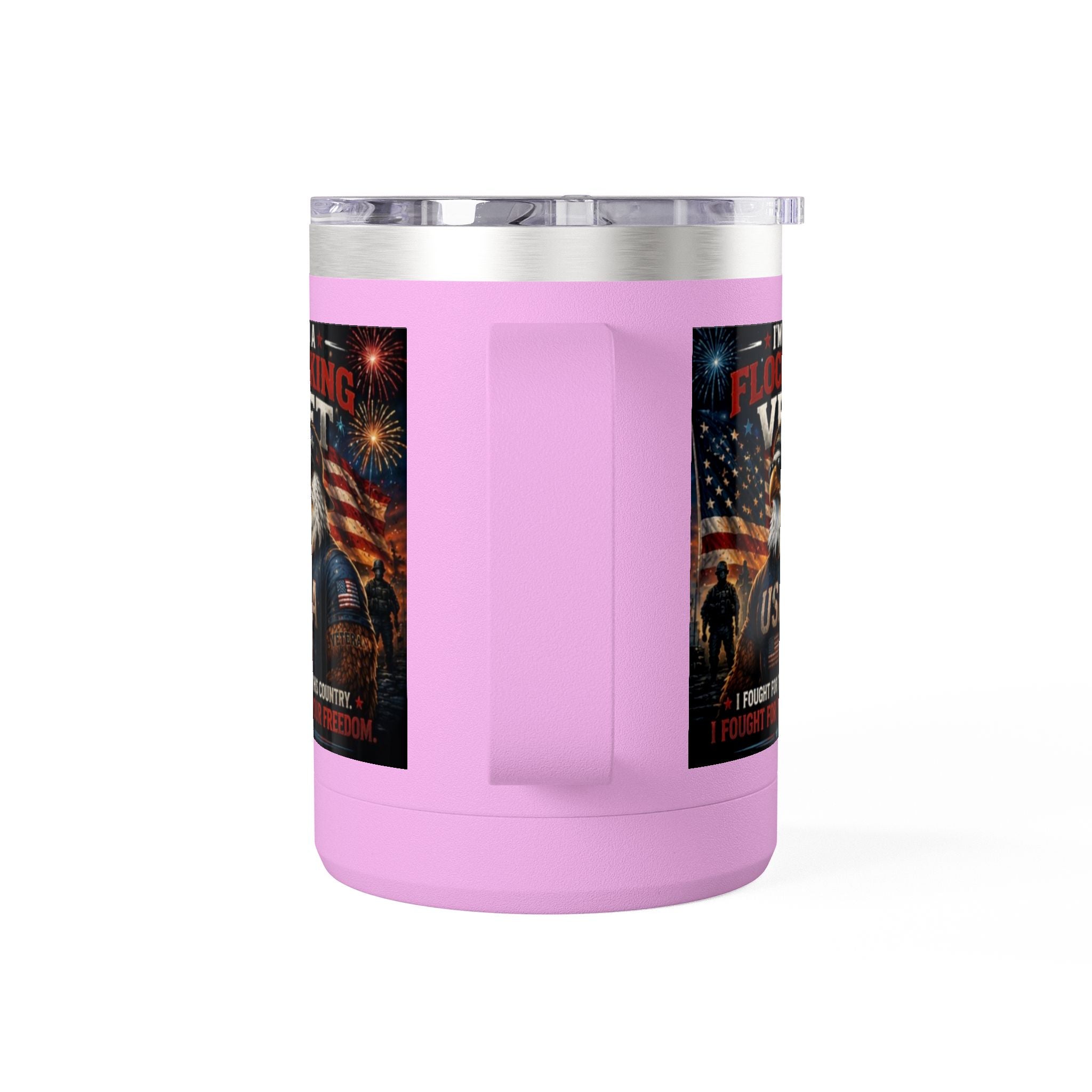 Flocking Proud Veteran Eagle Coffee Tumbler 15oz — “I’m a Flocking Vet” USA Patriotic Mug