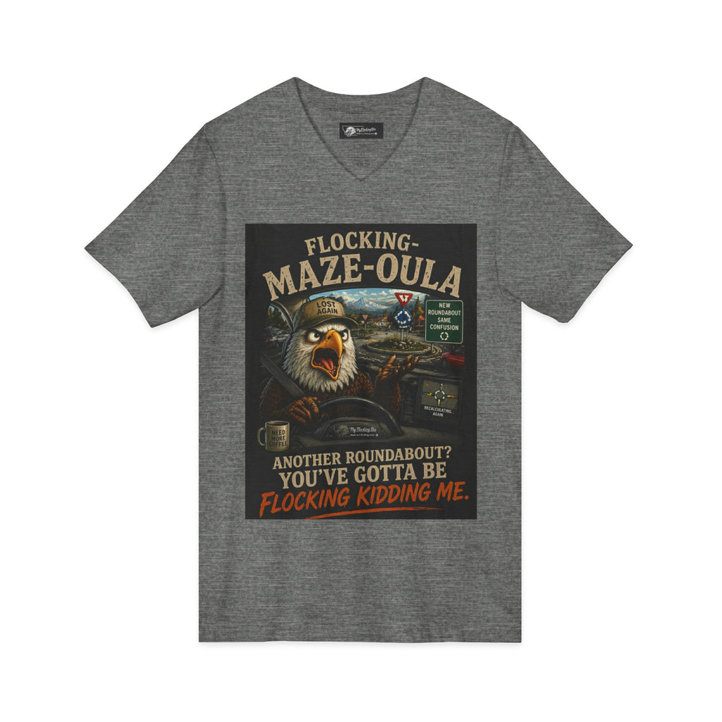 Flocking Maze-Oula V-Neck Tee – Funny Bald Eagle Road Trip Shirt