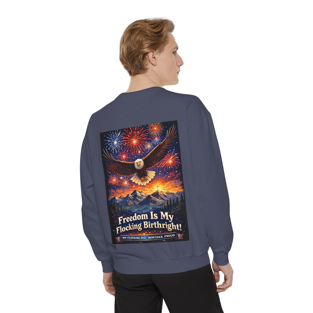 Freedom Is My Flocking Birthright Sweatshirt — Eagle & Fireworks Patriotic Crewneck