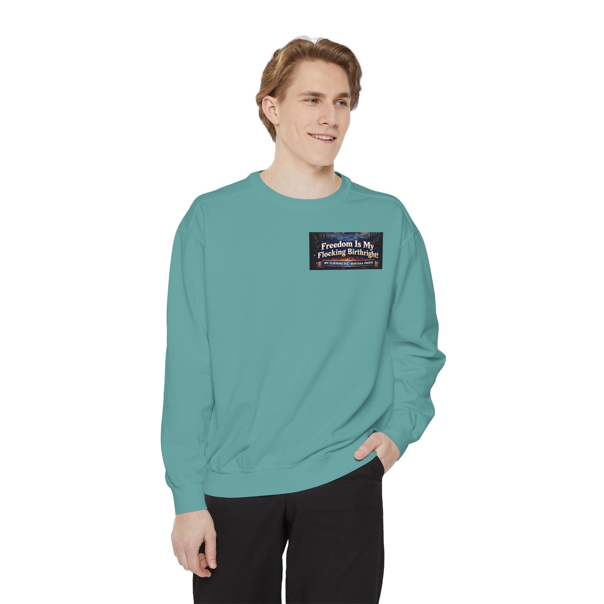 Freedom Is My Flocking Birthright Sweatshirt — Eagle & Fireworks Patriotic Crewneck