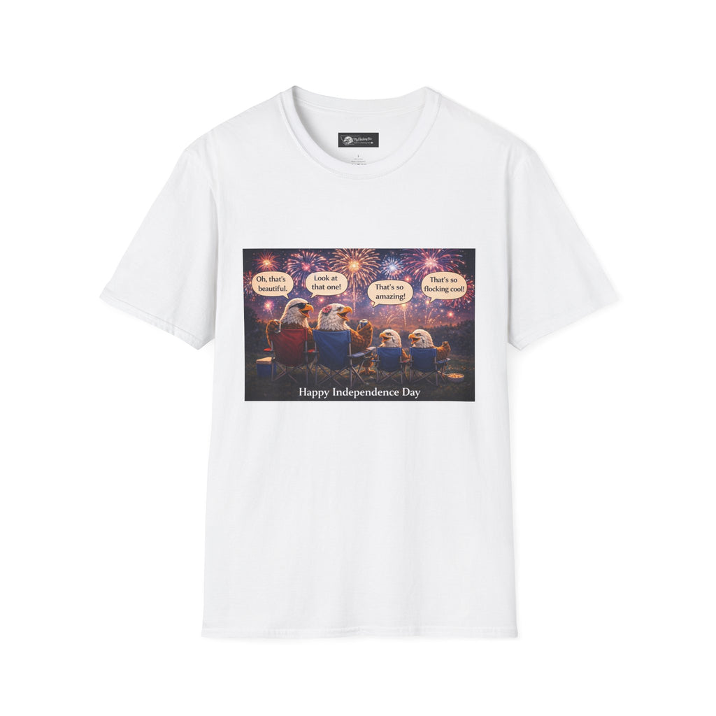 Independence Day Fireworks Puppies T-Shirt — "Happy Independence Day" Patriotic Dog Tee