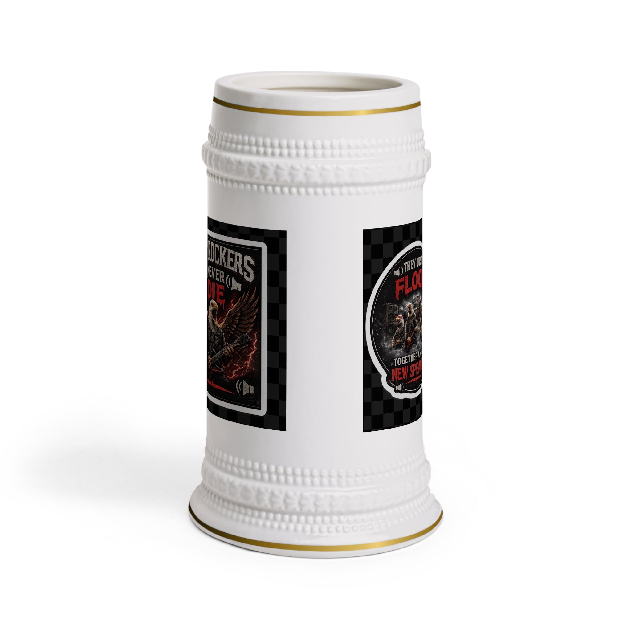 Old Rockers Never Die Ceramic Beer Stein Mug – Vintage Eagle Rock Music Gift