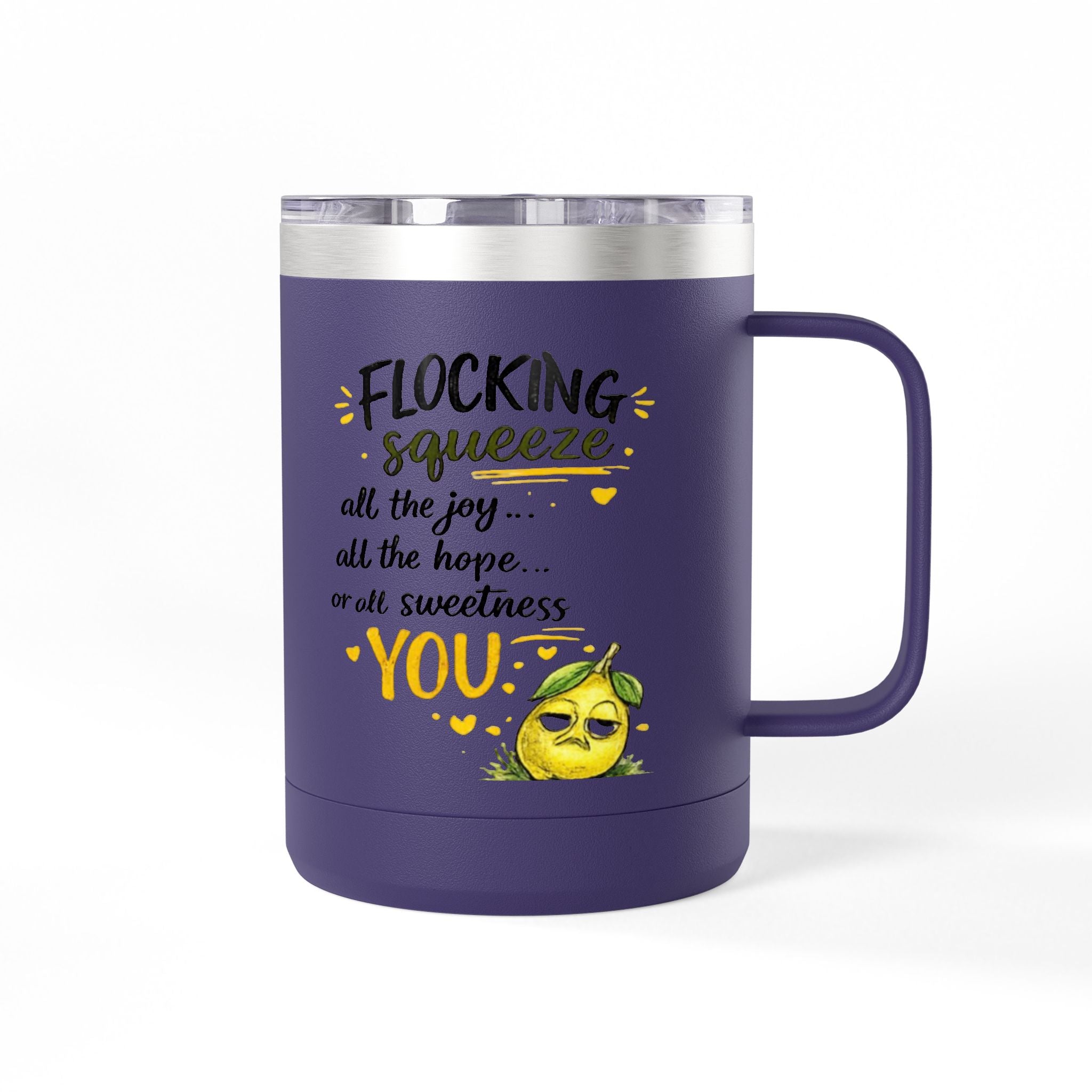 Flocking Squeeze 15oz Insulated Coffee Mug Tumbler – Cute Lemon Pun Gift