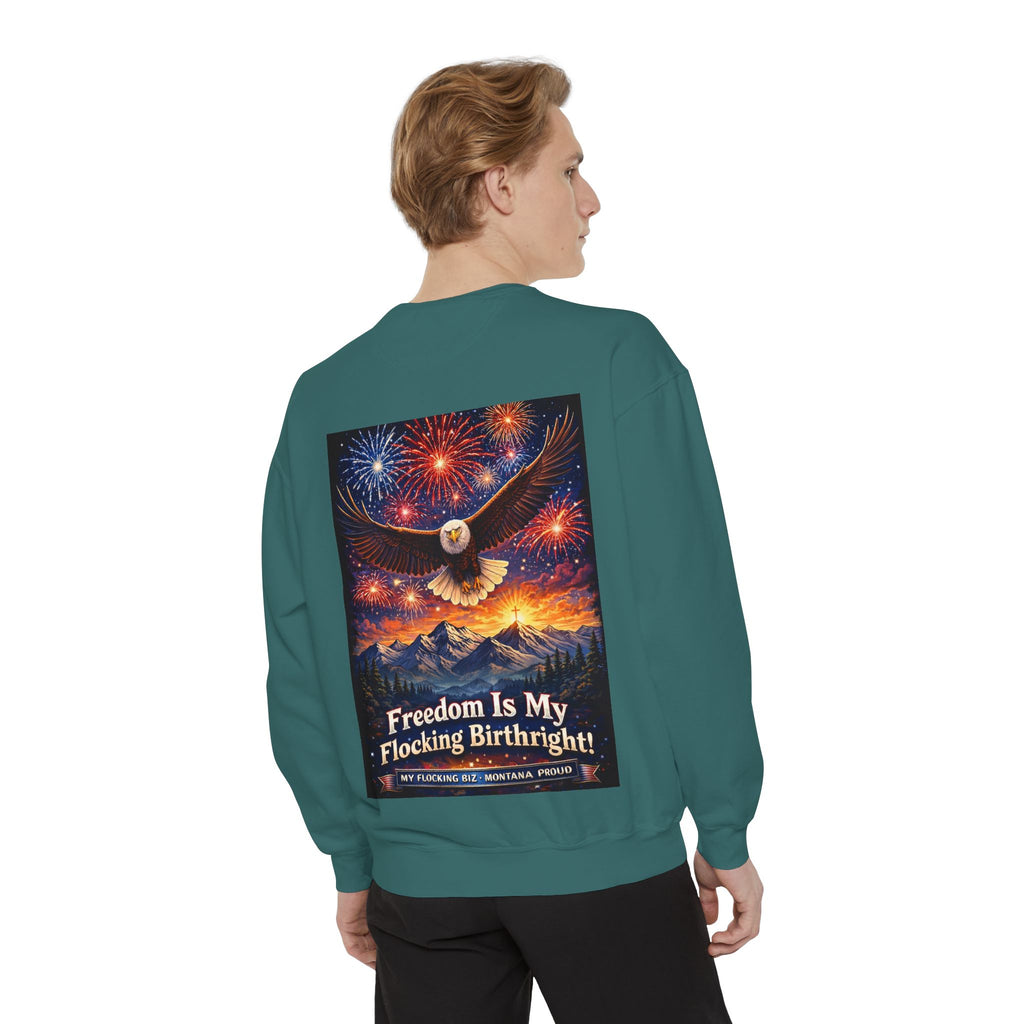 Freedom Is My Flocking Birthright Sweatshirt — Eagle & Fireworks Patriotic Crewneck