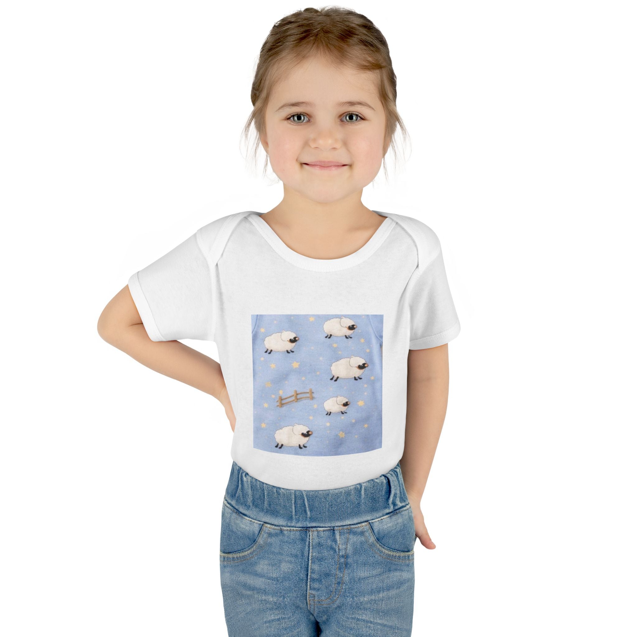 Baby Bodysuit - Counting Sheep on Night Sky (Infant Rib Onesie)