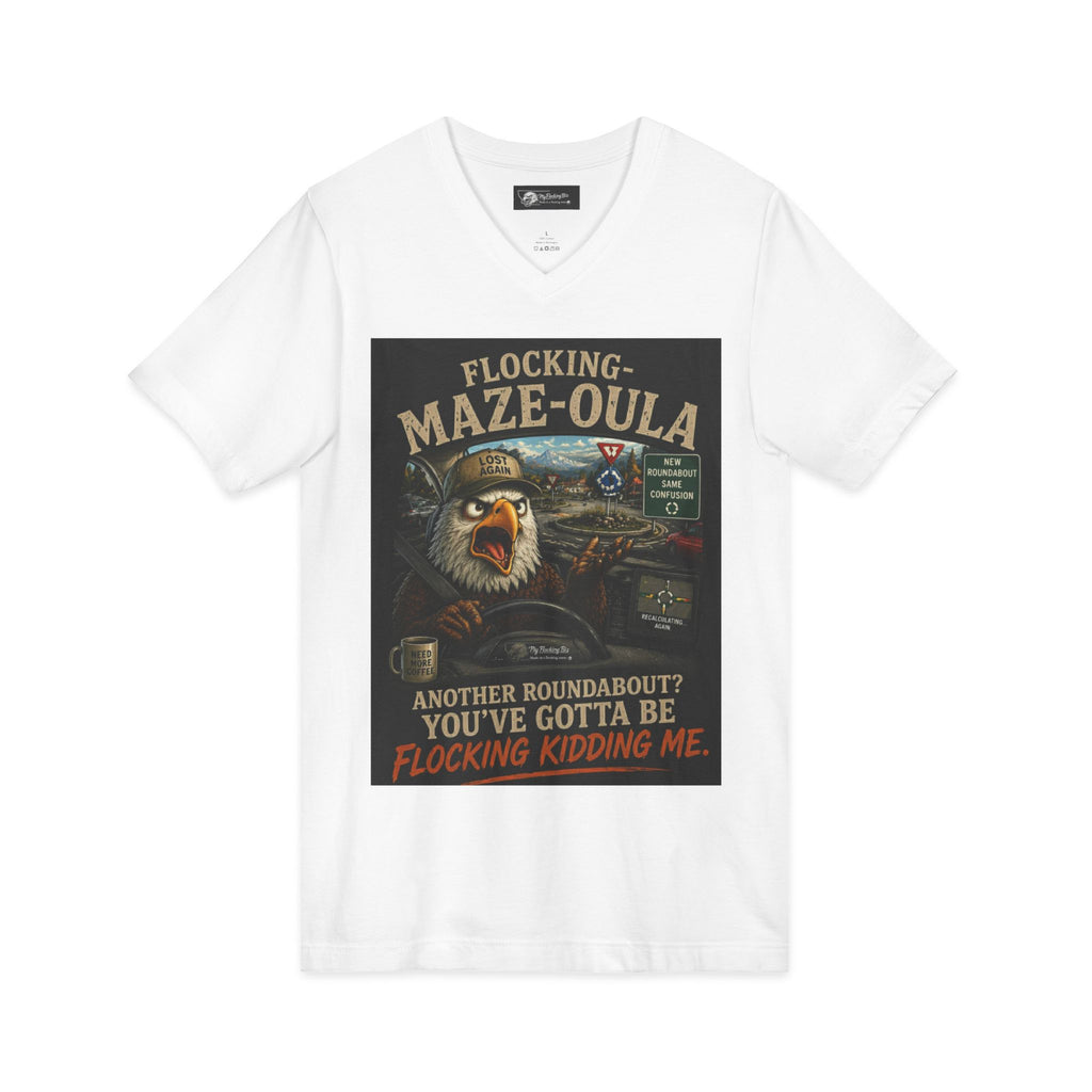 Flocking Maze-Oula V-Neck Tee – Funny Bald Eagle Road Trip Shirt