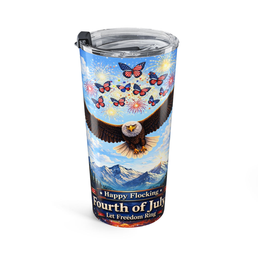 Happy Flocking 4th of July day and night Eagle Tumbler - 20oz Patriotic Fireworks Travel Cup