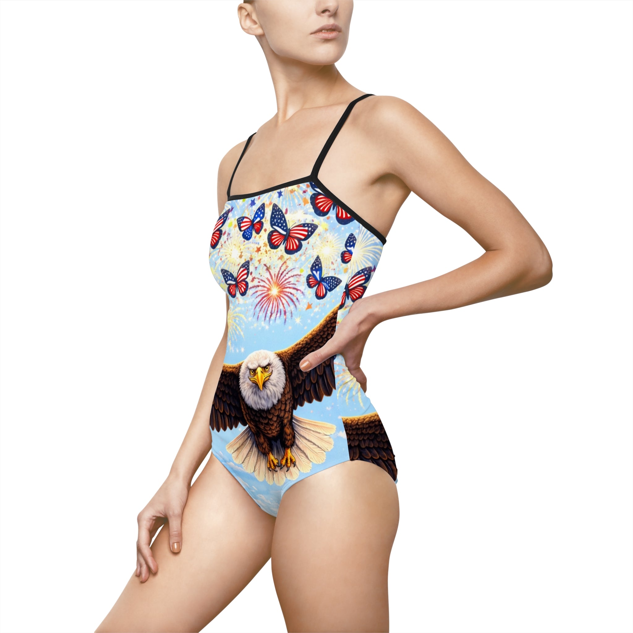 My Flocking Biz Fourth of July edition Eagle & Butterflies One-Piece Swimsuit — Patriotic Bald Eagle Swimwear