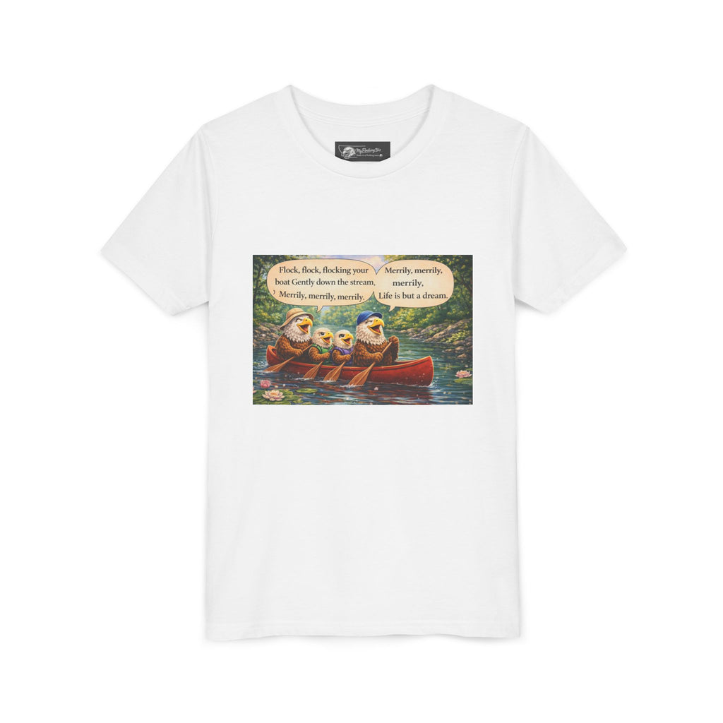 Youth Tee — Cute Ducks Canoe Design with 'Quack, Quack, Paddling' Text