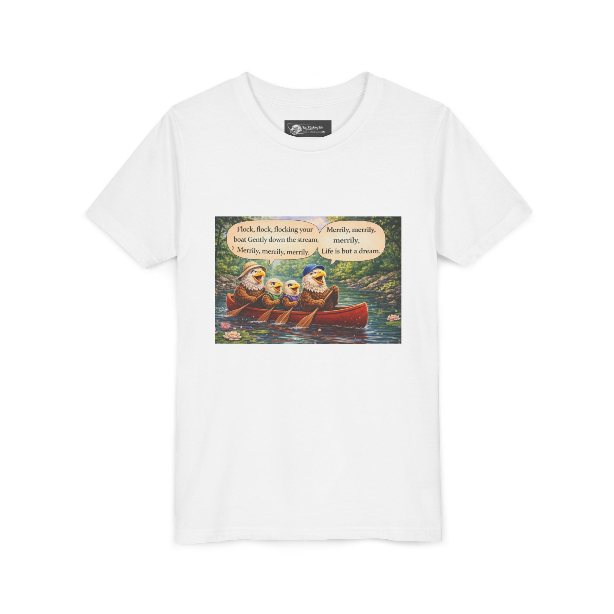 Youth Tee — Cute Ducks Canoe Design with 'Quack, Quack, Paddling' Text