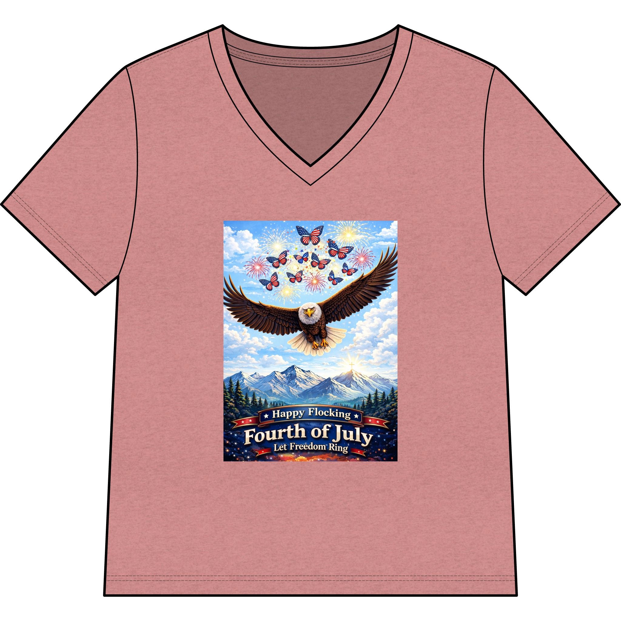 "Have a Happy Flocking Fourth of July" wearing this Patriotic Women's T-Shirt with both our National bird and celebration