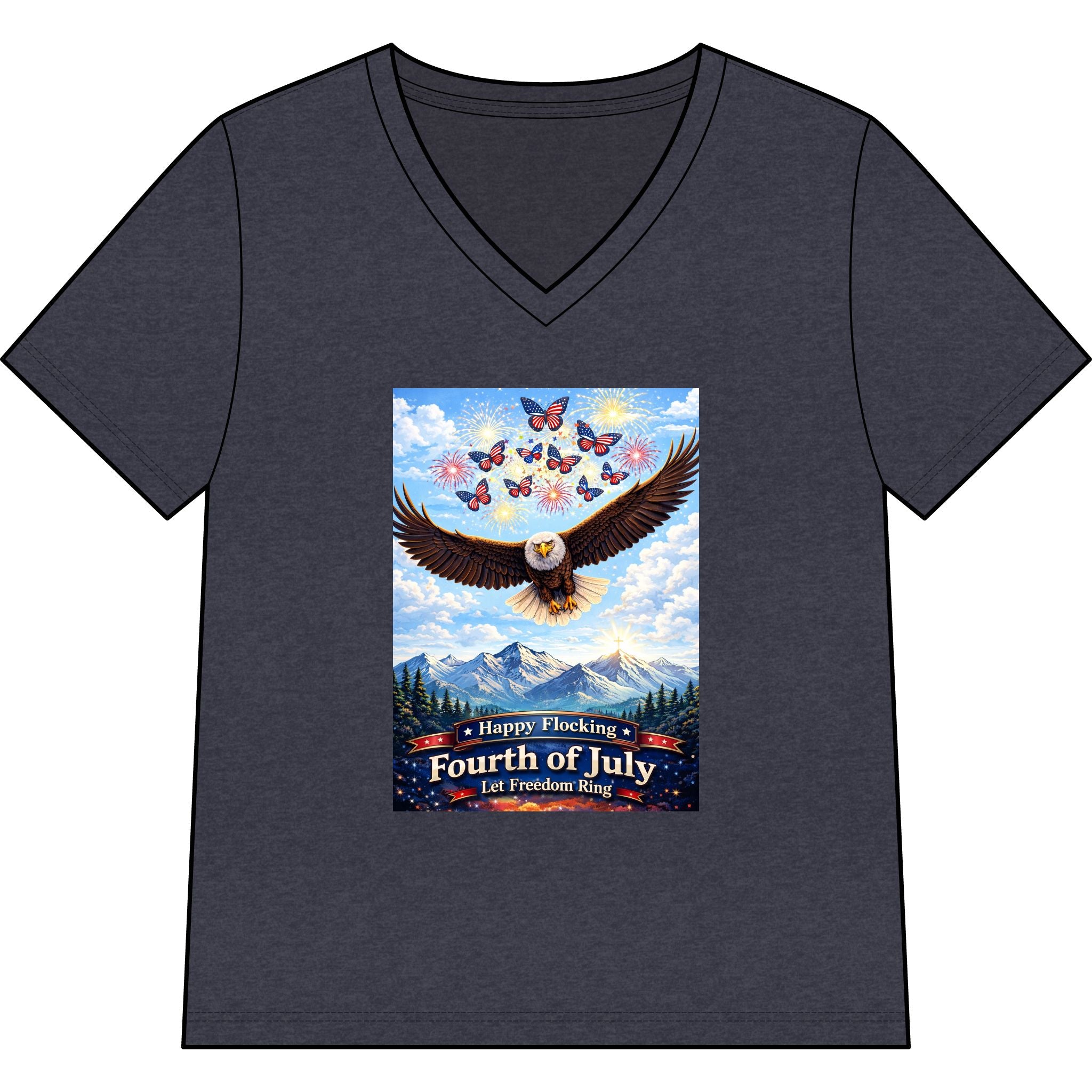 "Have a Happy Flocking Fourth of July" wearing this Patriotic Women's T-Shirt with both our National bird and celebration