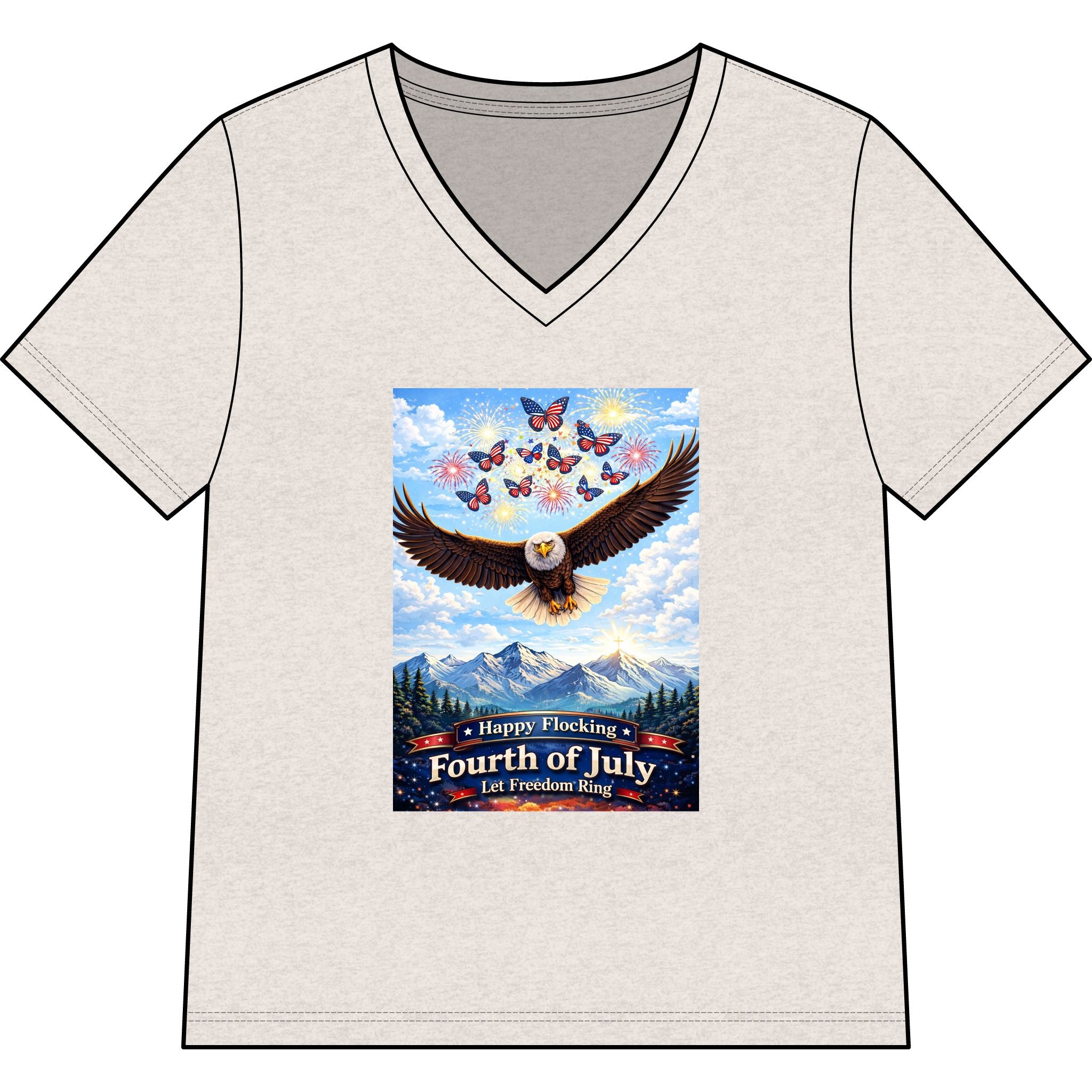 "Have a Happy Flocking Fourth of July" wearing this Patriotic Women's T-Shirt with both our National bird and celebration