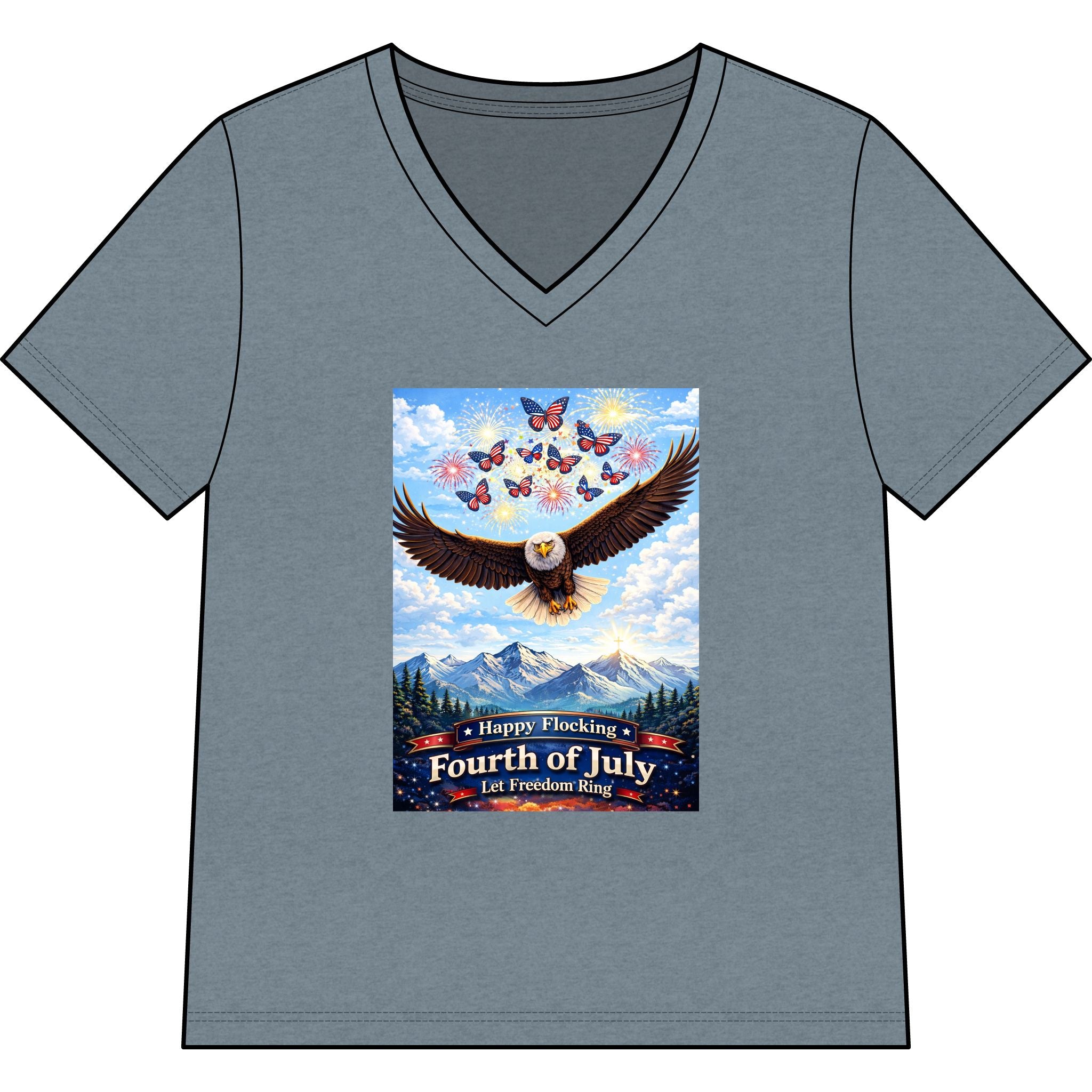 "Have a Happy Flocking Fourth of July" wearing this Patriotic Women's T-Shirt with both our National bird and celebration