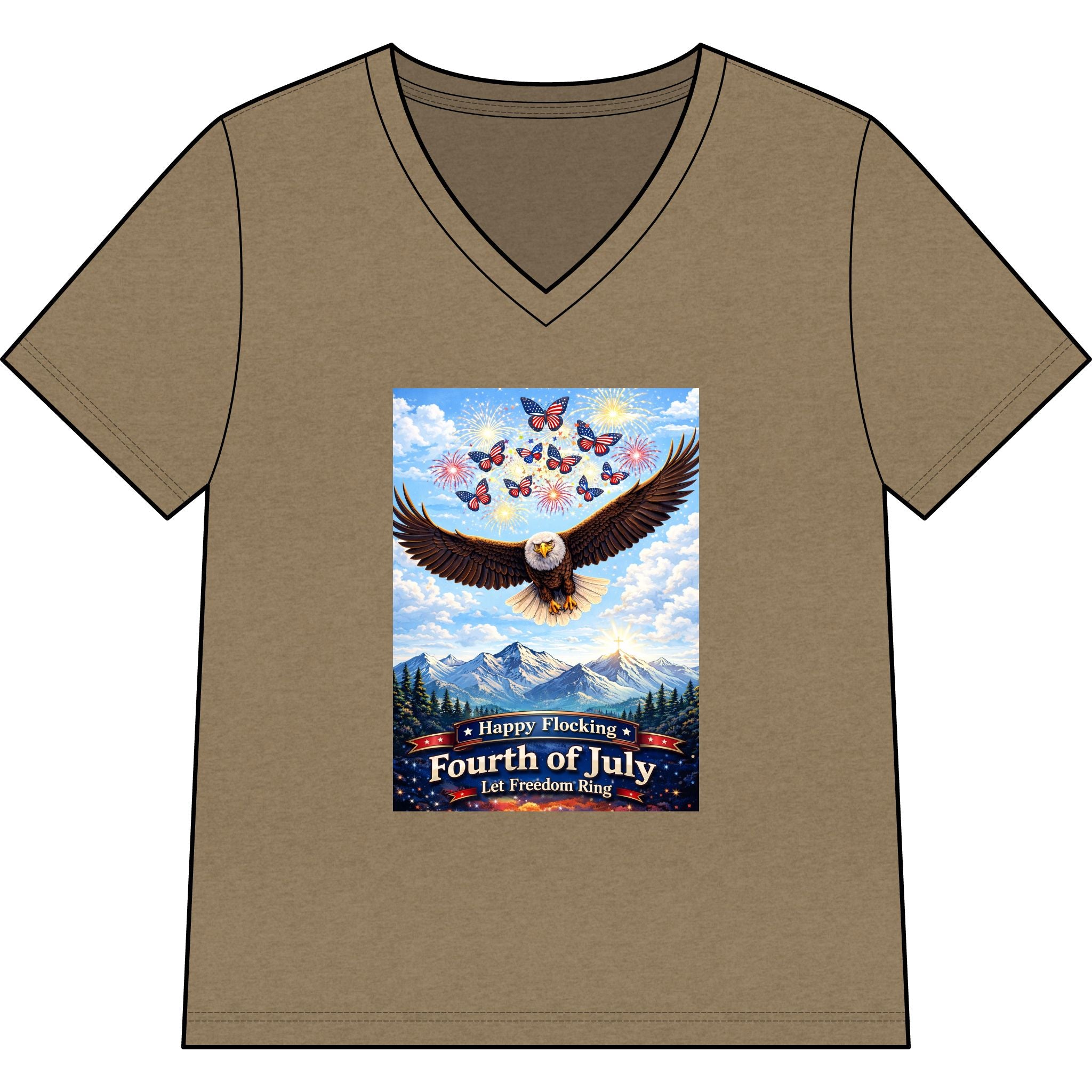 "Have a Happy Flocking Fourth of July" wearing this Patriotic Women's T-Shirt with both our National bird and celebration