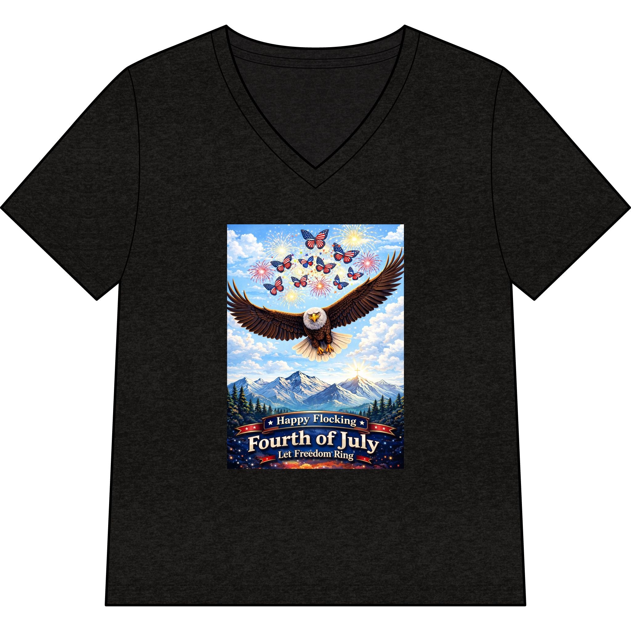 "Have a Happy Flocking Fourth of July" wearing this Patriotic Women's T-Shirt with both our National bird and celebration