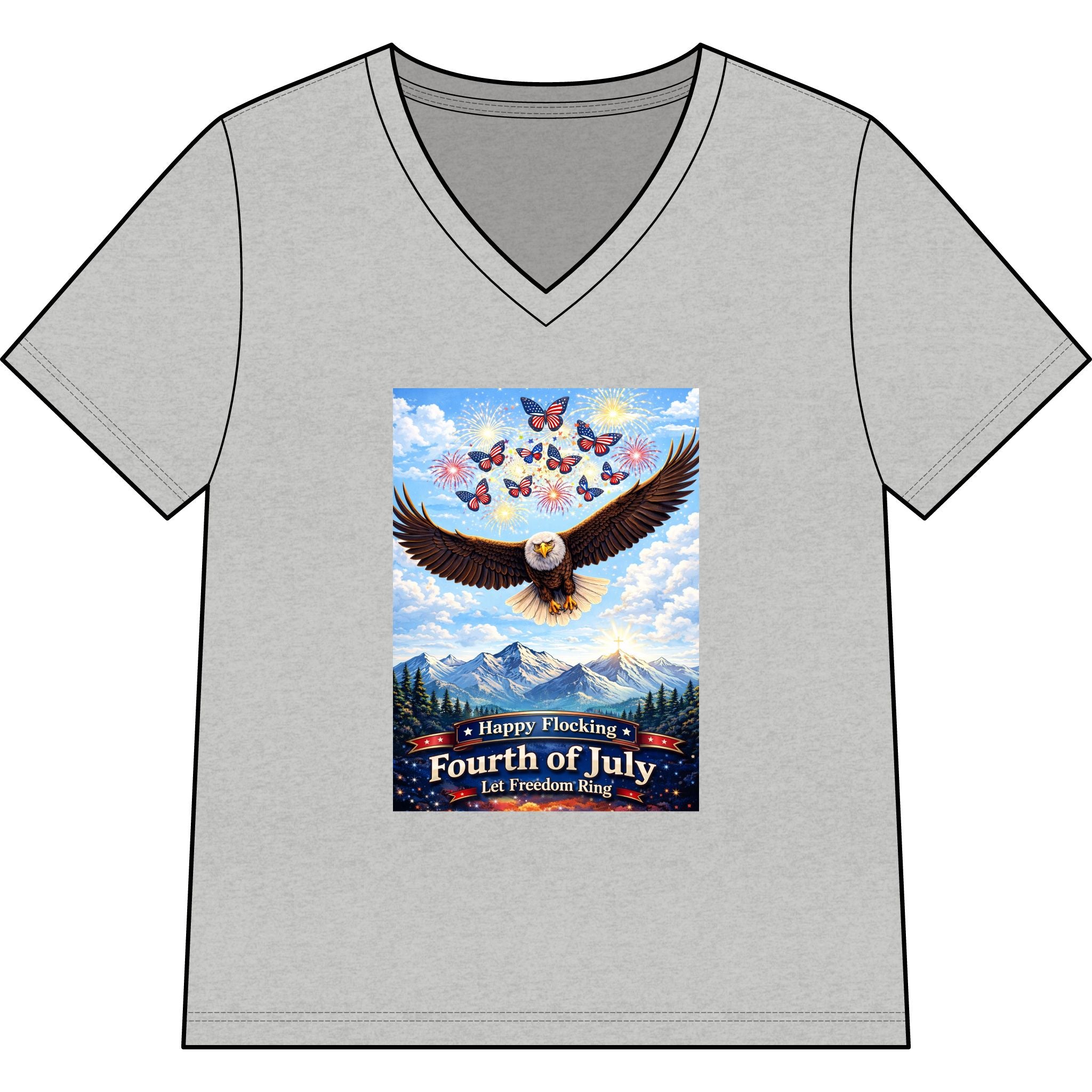 "Have a Happy Flocking Fourth of July" wearing this Patriotic Women's T-Shirt with both our National bird and celebration