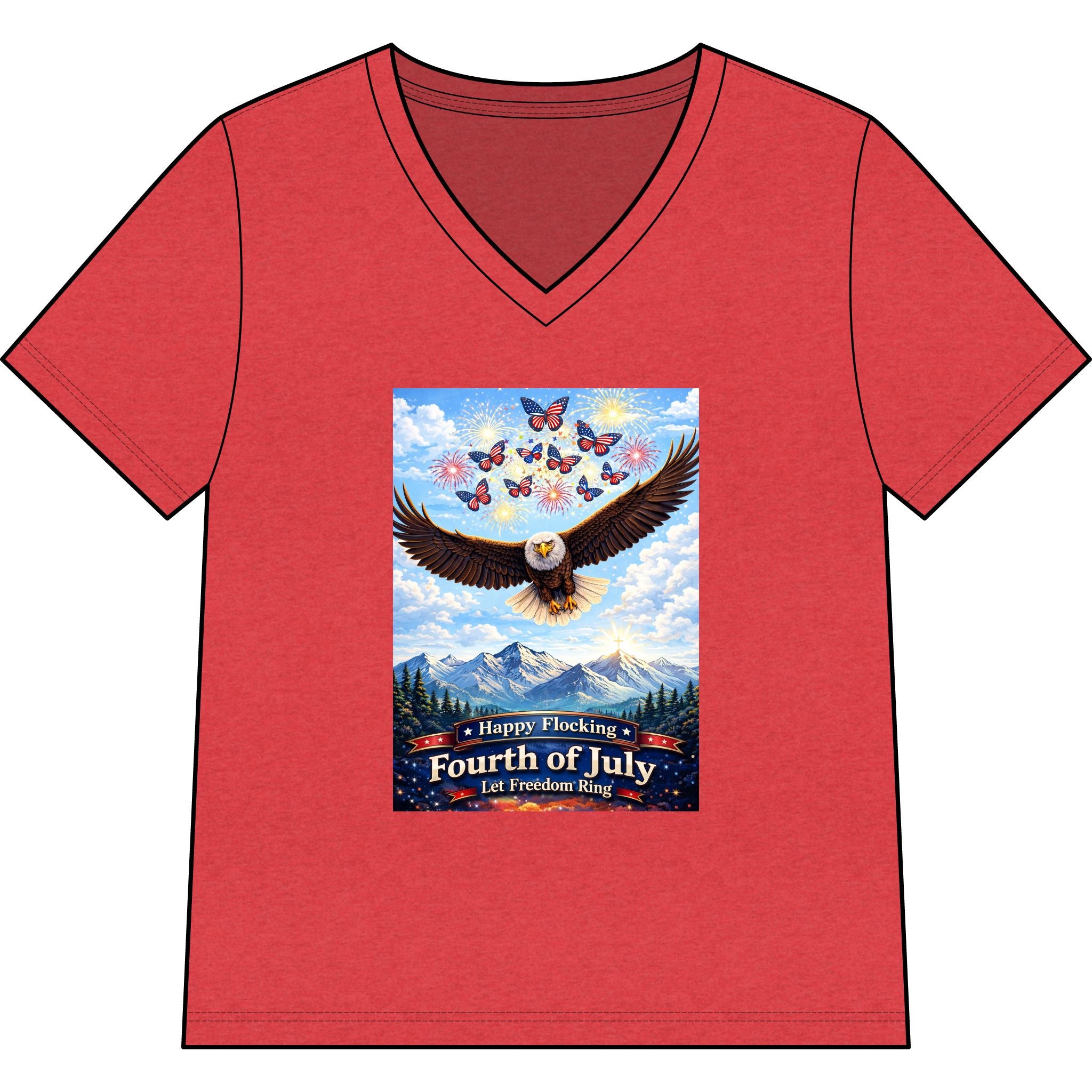 "Have a Happy Flocking Fourth of July" wearing this Patriotic Women's T-Shirt with both our National bird and celebration