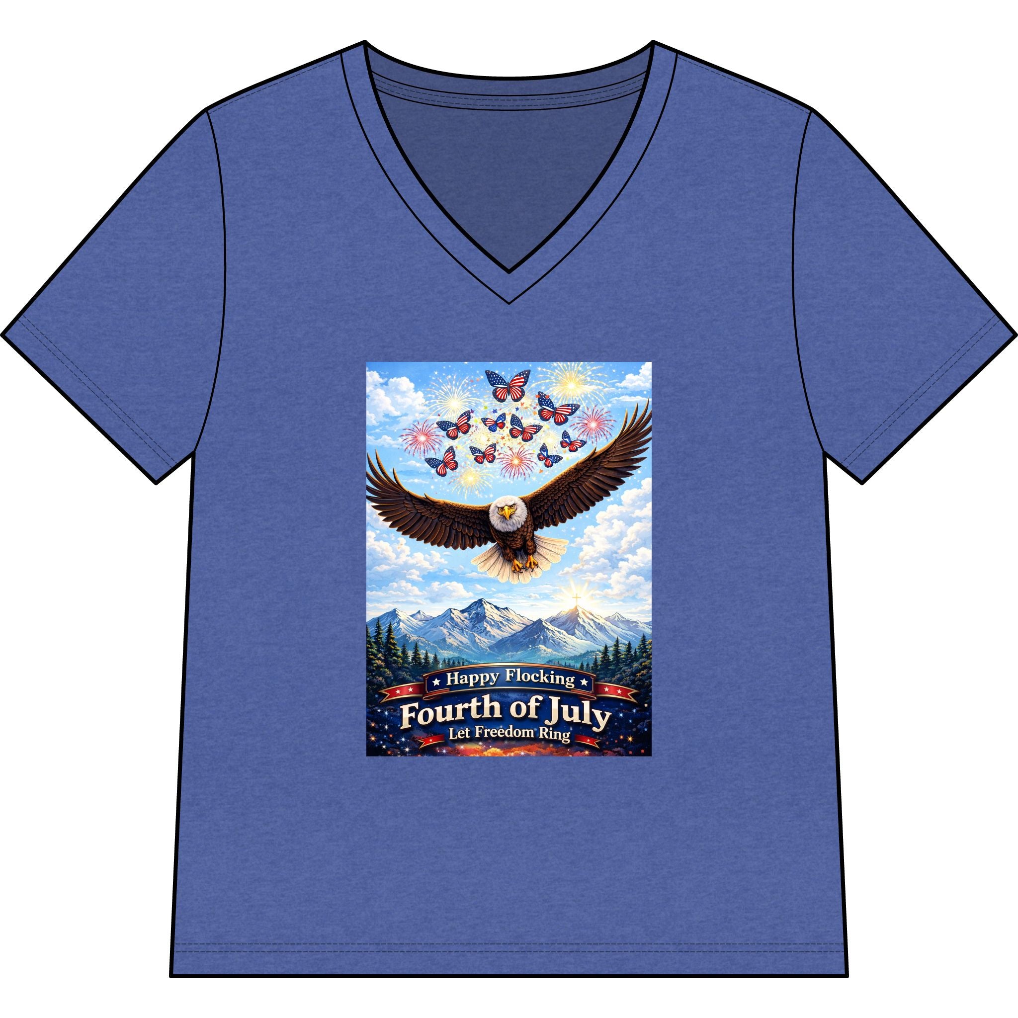 "Have a Happy Flocking Fourth of July" wearing this Patriotic Women's T-Shirt with both our National bird and celebration