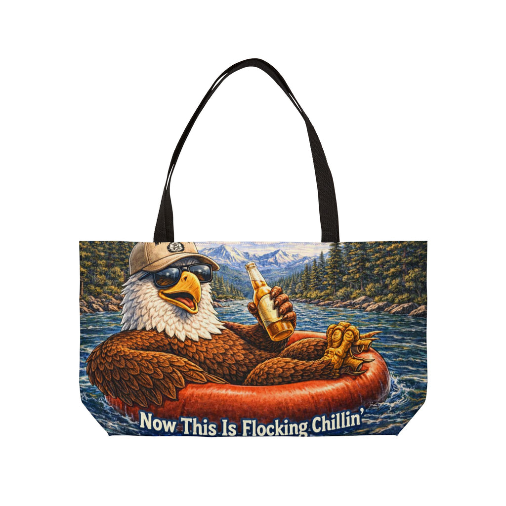 Flocking chillin' Float Tote Bag — "Now This Is Flocking Chillin'" Weekender Beach Bag