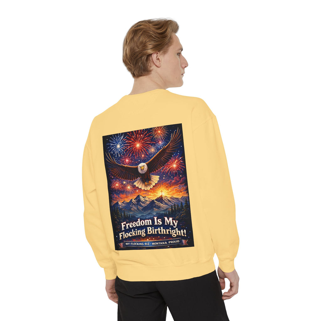 Freedom Is My Flocking Birthright Sweatshirt — Eagle & Fireworks Patriotic Crewneck