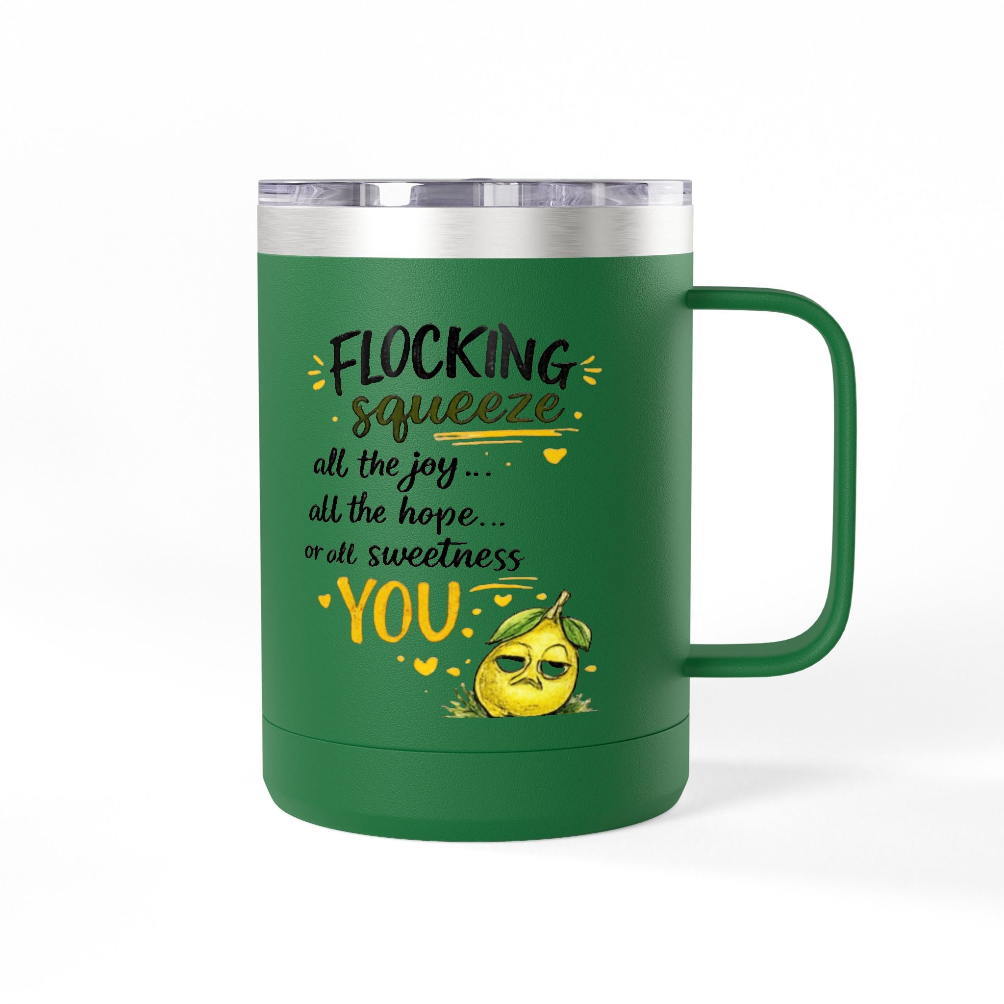 Flocking Squeeze 15oz Insulated Coffee Mug Tumbler – Cute Lemon Pun Gift