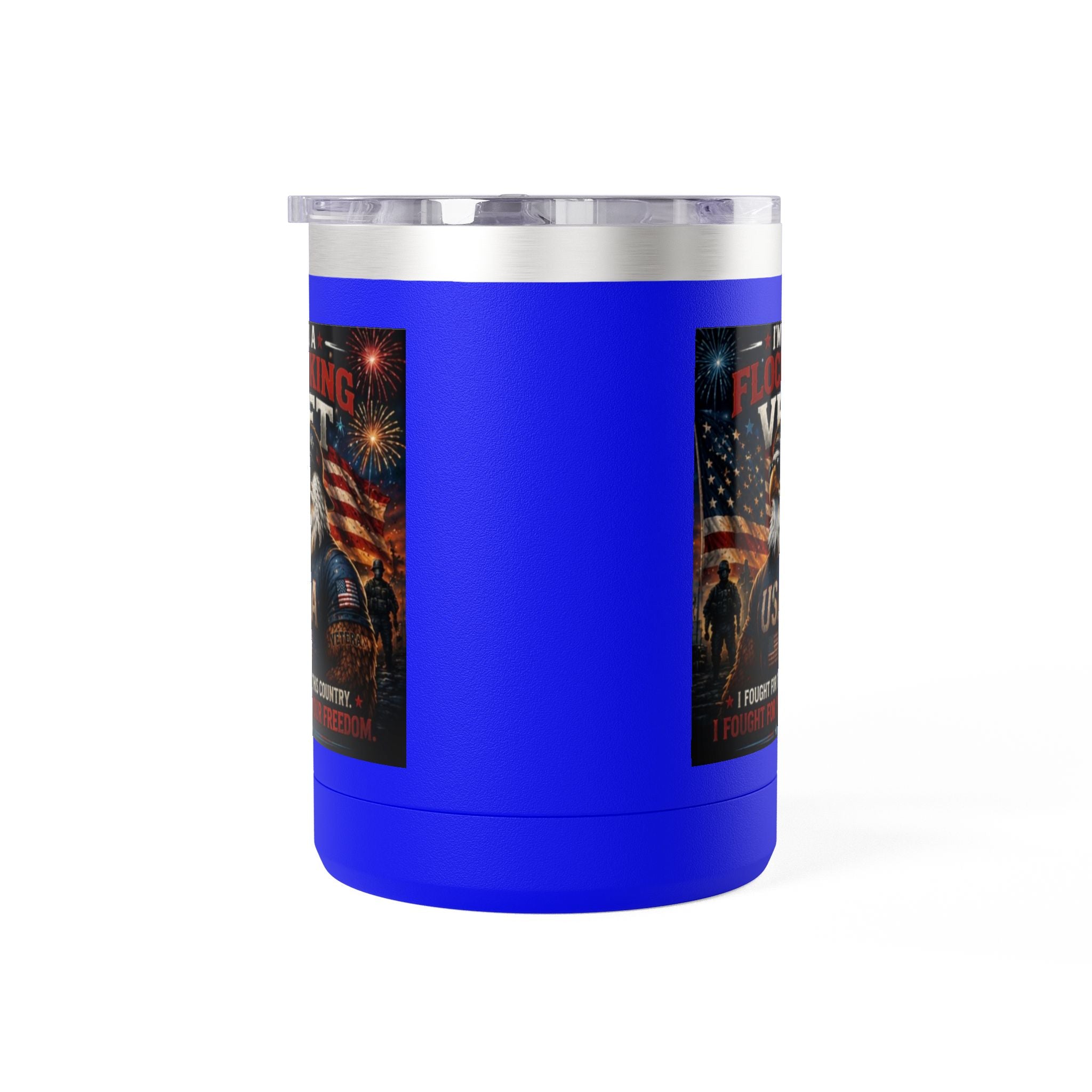 Flocking Proud Veteran Eagle Coffee Tumbler 15oz — “I’m a Flocking Vet” USA Patriotic Mug