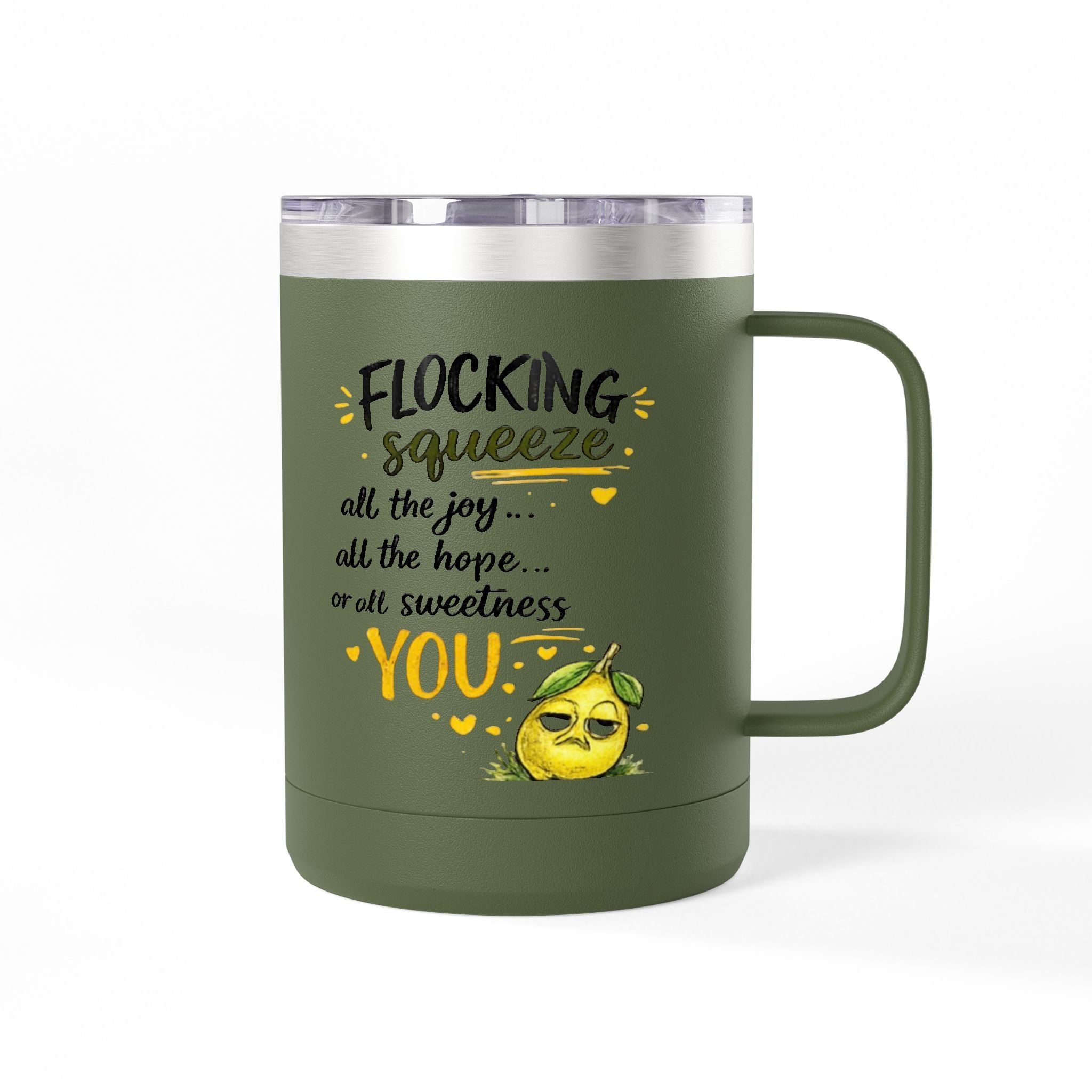 Flocking Squeeze 15oz Insulated Coffee Mug Tumbler – Cute Lemon Pun Gift