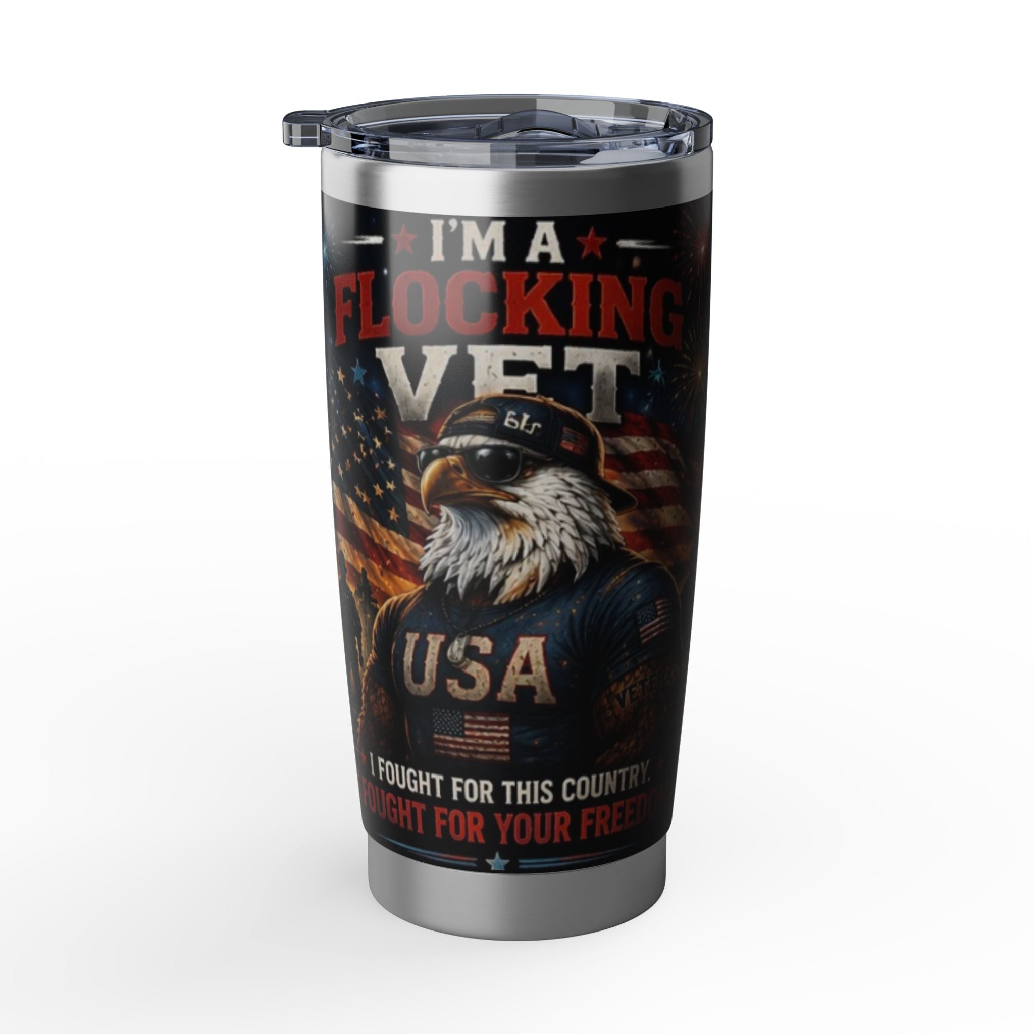 A Flocking Proud Patriotic Flag & Soldier 20oz Tumbler - "Fighting For My Country, I Found Freedom"