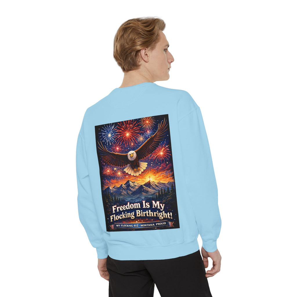 Freedom Is My Flocking Birthright Sweatshirt — Eagle & Fireworks Patriotic Crewneck