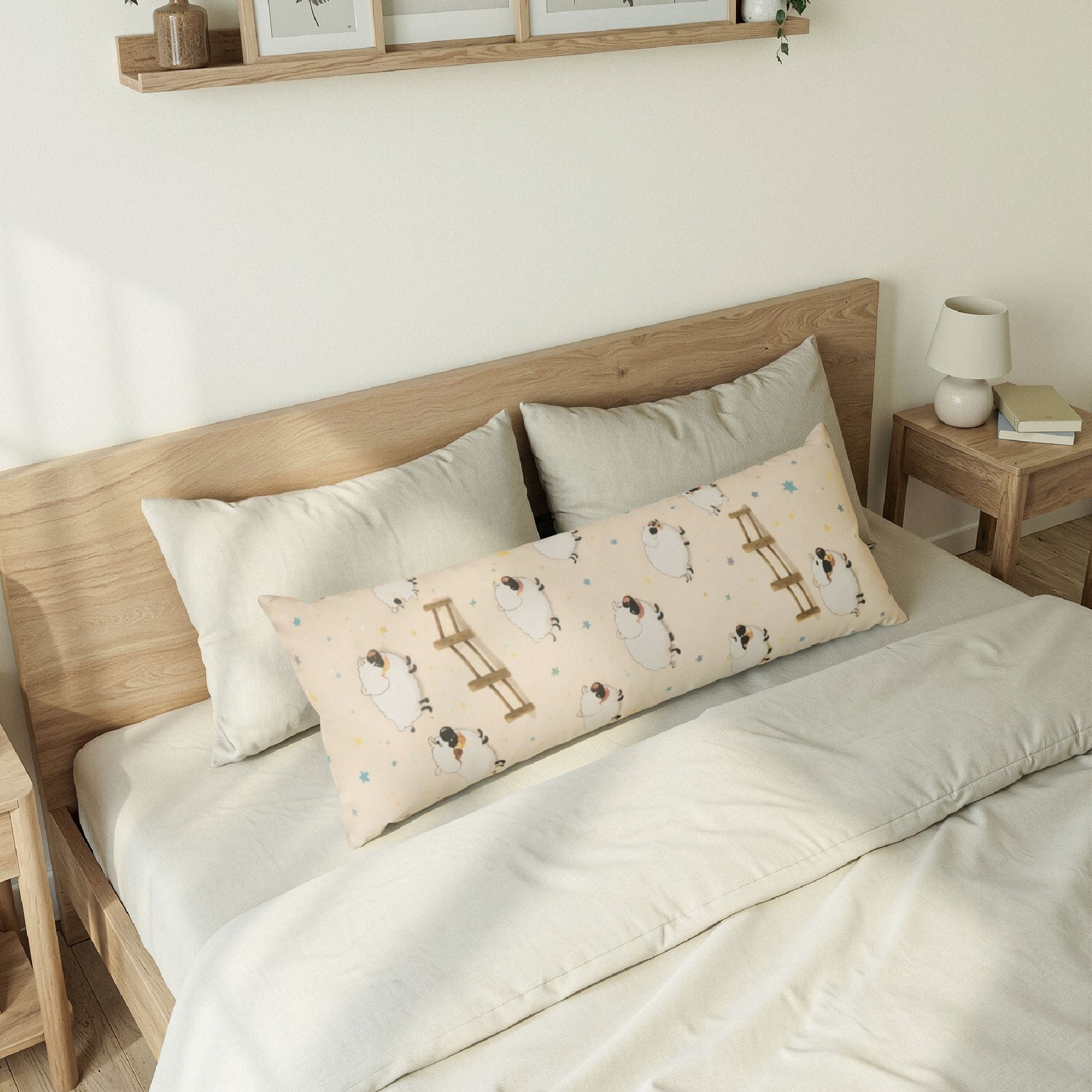 Sheep & Ladder Cute Body Pillow — Cream Nursery Bolster for Kids & Cozy Home