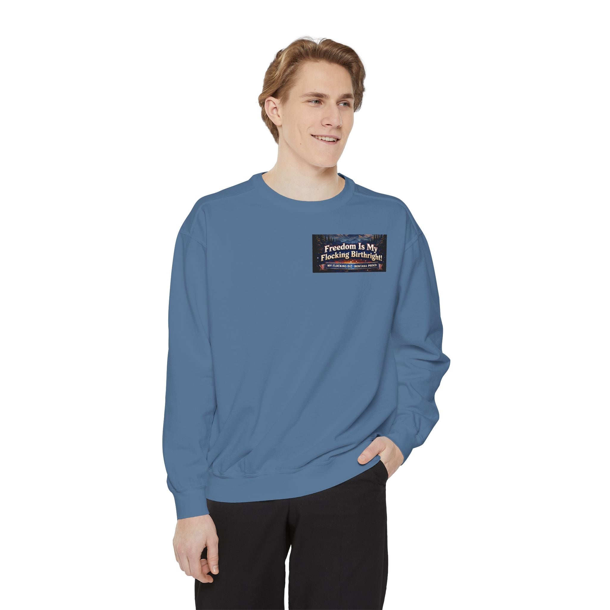 Freedom Is My Flocking Birthright Sweatshirt — Eagle & Fireworks Patriotic Crewneck