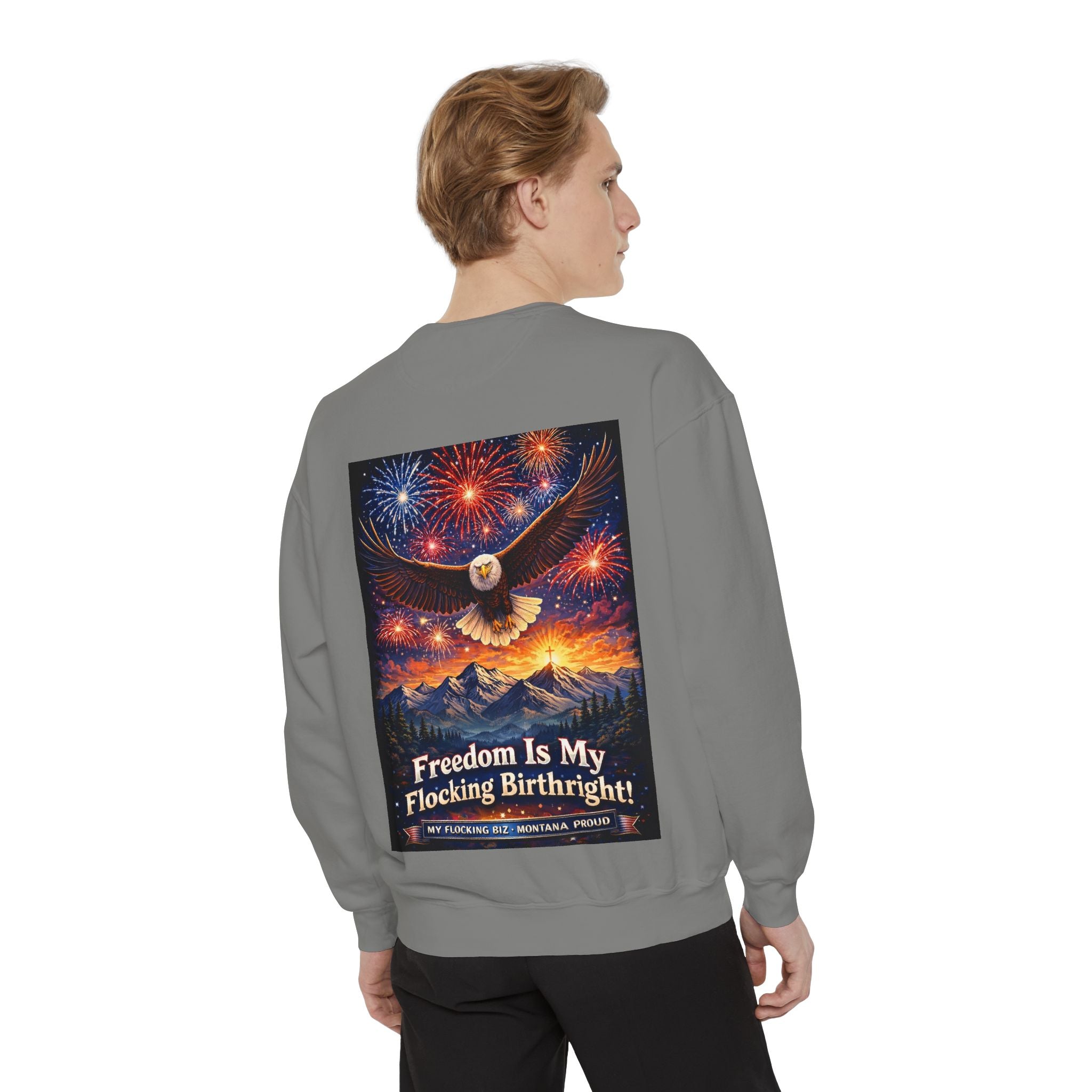 Freedom Is My Flocking Birthright Sweatshirt — Eagle & Fireworks Patriotic Crewneck