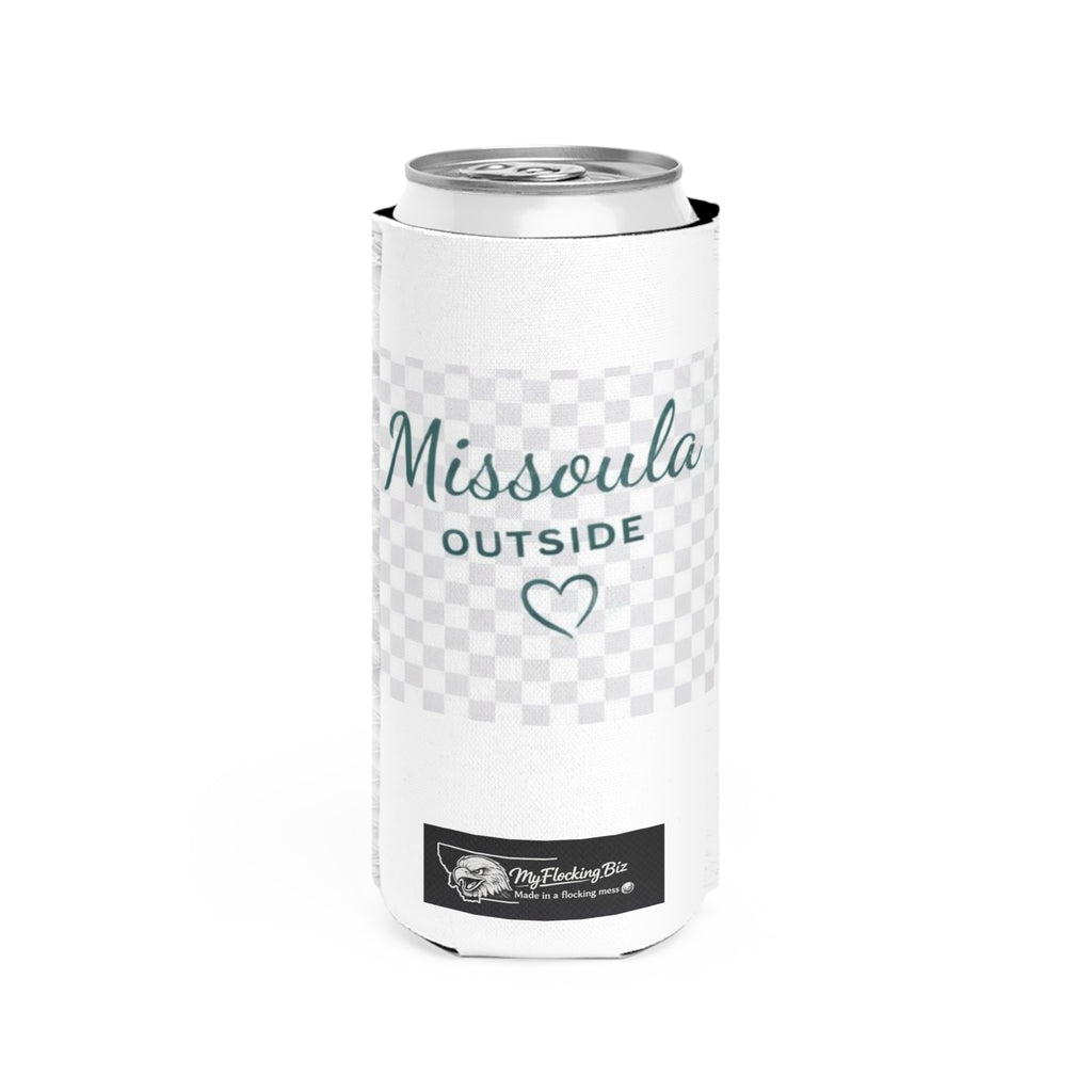 Missoula is Outside Montana Slim Can Cooler – Montana Map Heart Can Cooler for Outdoor Lovers