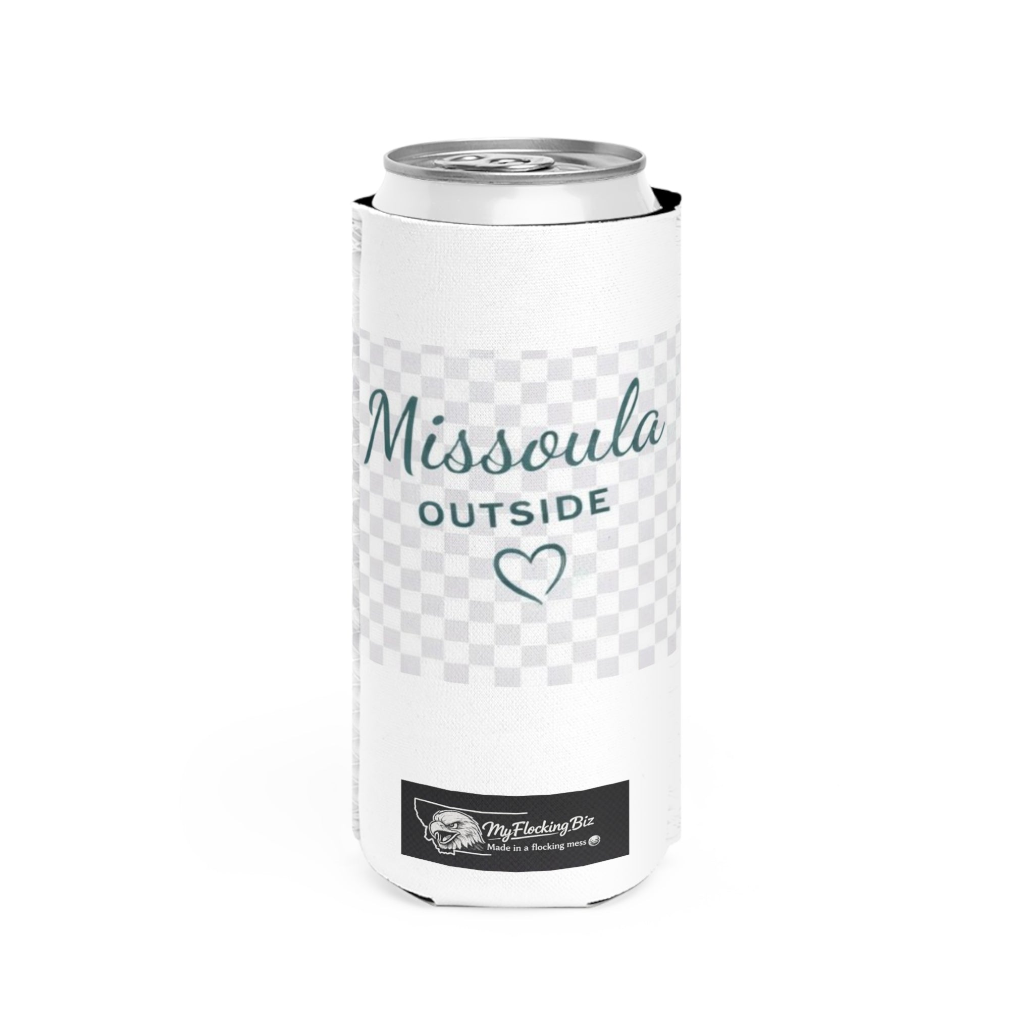 Missoula is Outside Montana Slim Can Cooler – Montana Map Heart Can Cooler for Outdoor Lovers