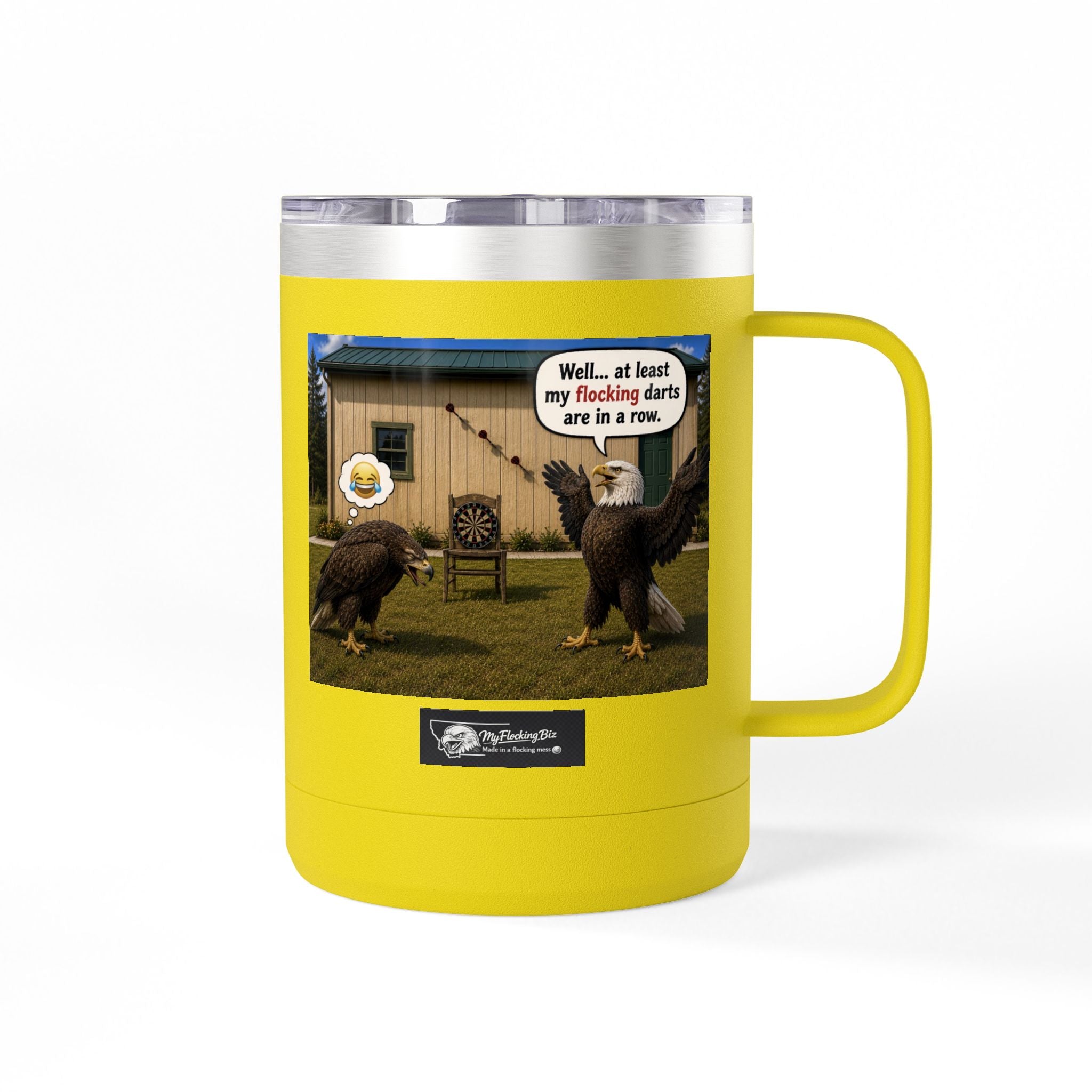 15oz Funny Turkey Dartboard Coffee Tumbler – "Well... at least my flocking darts are in a row"