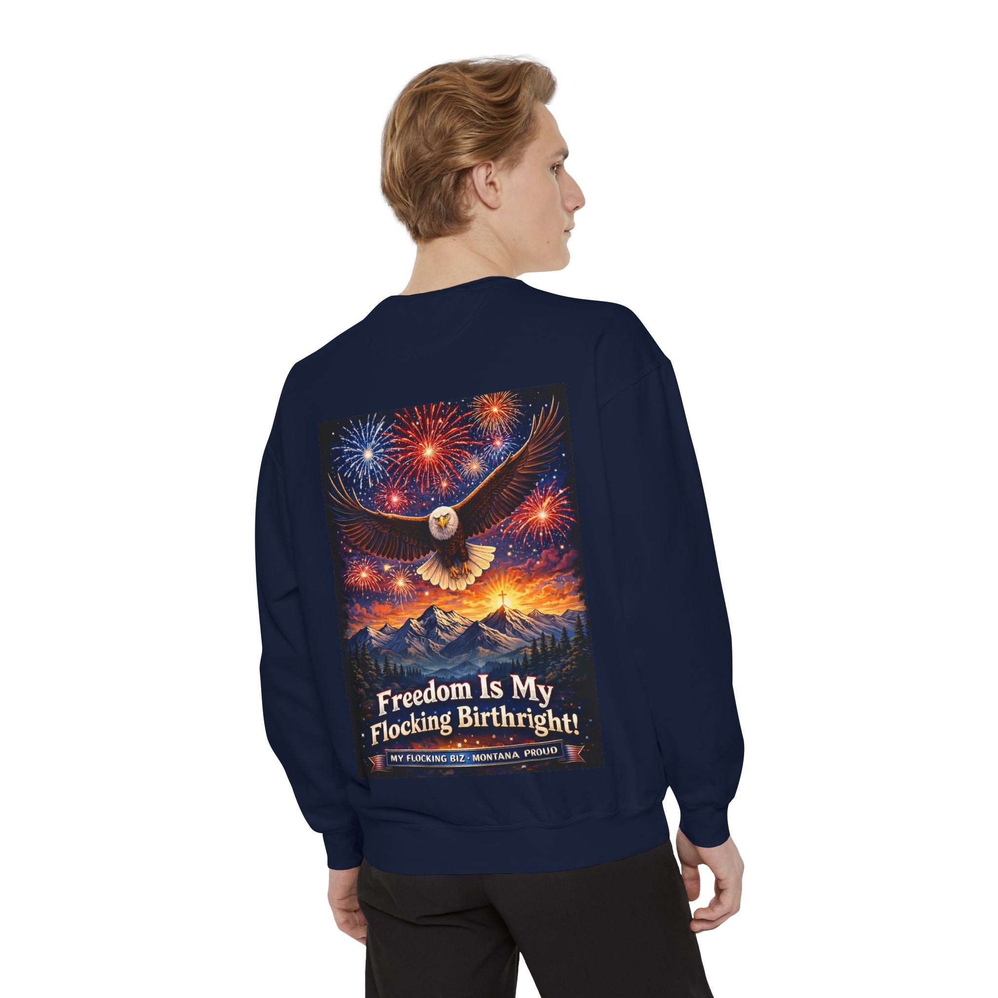 Freedom Is My Flocking Birthright Sweatshirt — Eagle & Fireworks Patriotic Crewneck