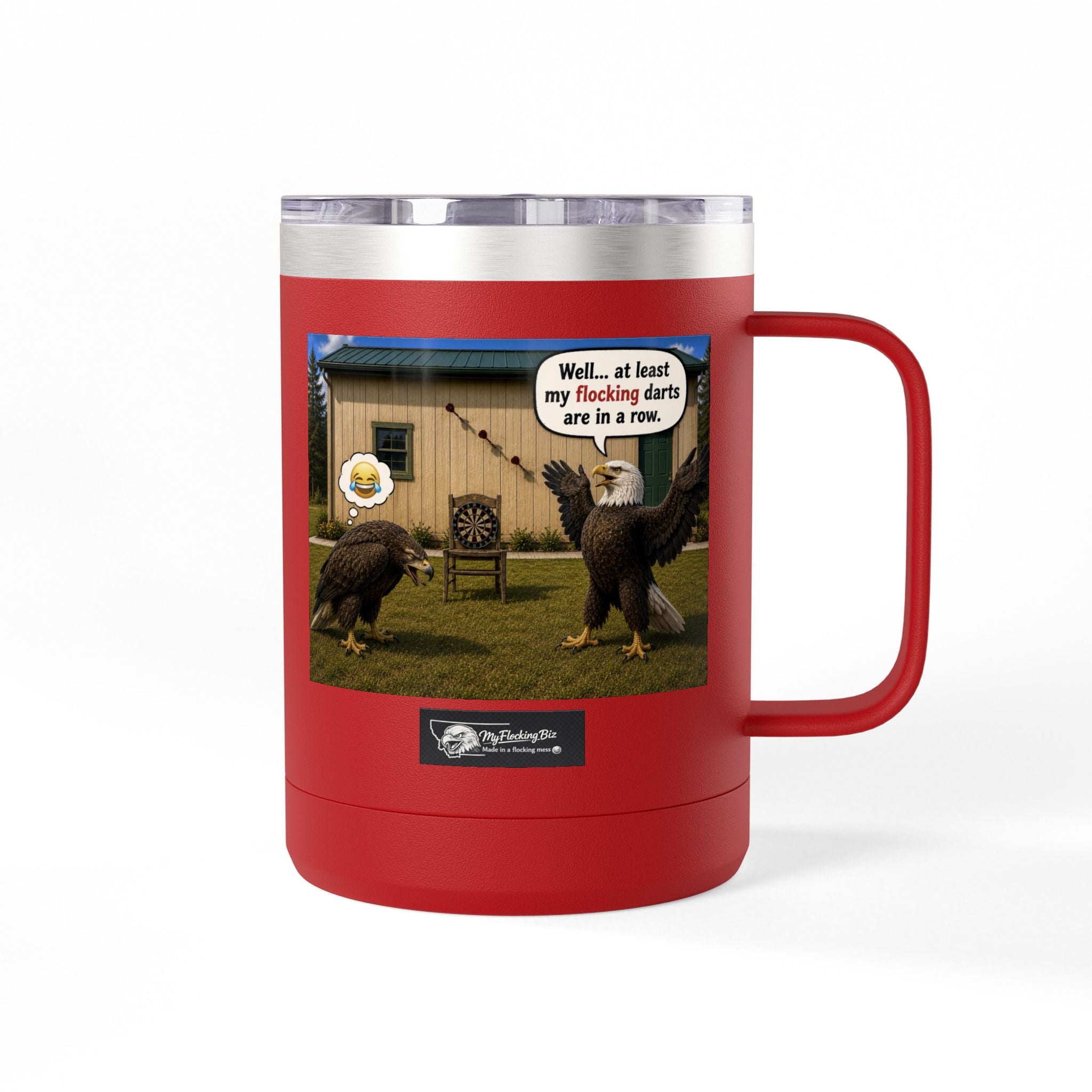 15oz Funny Turkey Dartboard Coffee Tumbler – "Well... at least my flocking darts are in a row"