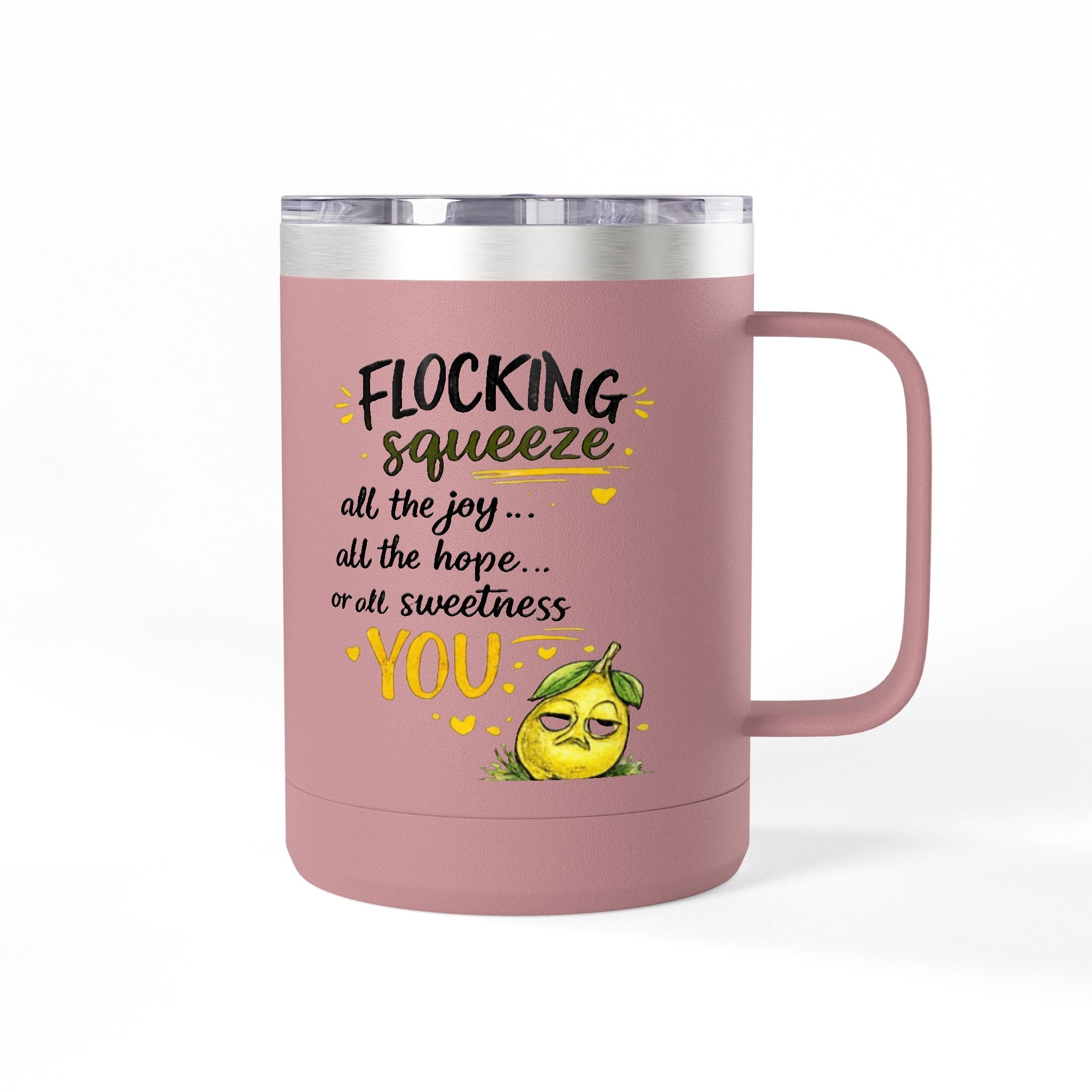 Flocking Squeeze 15oz Insulated Coffee Mug Tumbler – Cute Lemon Pun Gift