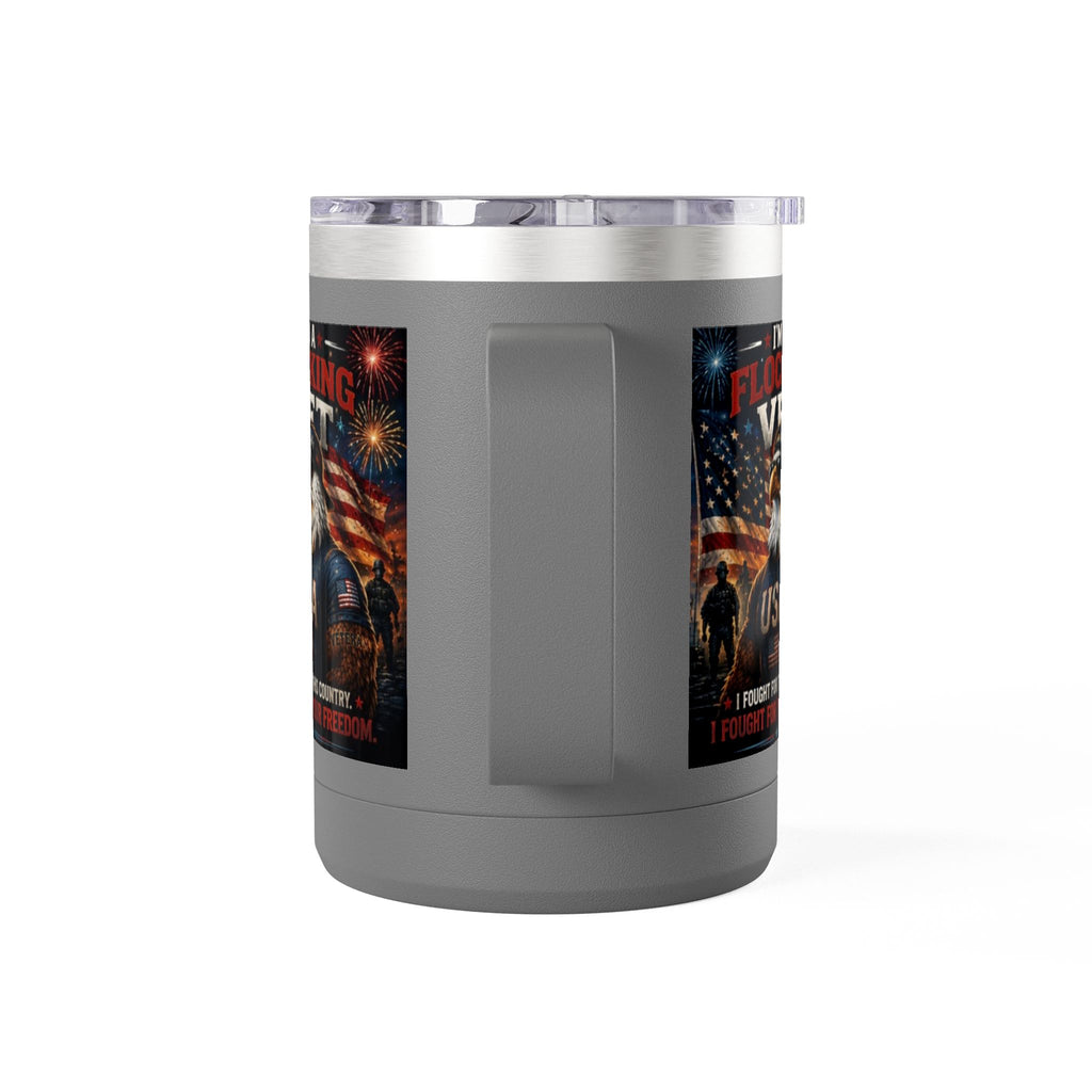 Flocking Proud Veteran Eagle Coffee Tumbler 15oz — “I’m a Flocking Vet” USA Patriotic Mug