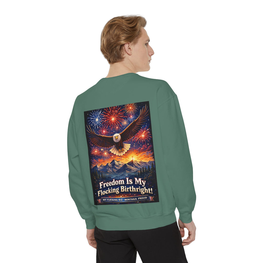 Freedom Is My Flocking Birthright Sweatshirt — Eagle & Fireworks Patriotic Crewneck