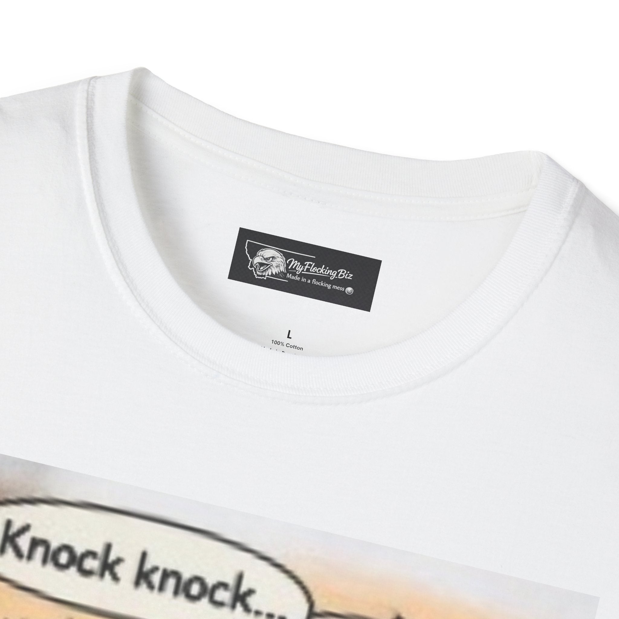 T-Shirt — Funny Eagle Knock Knock Joke “Meduso” Cartoon Tee