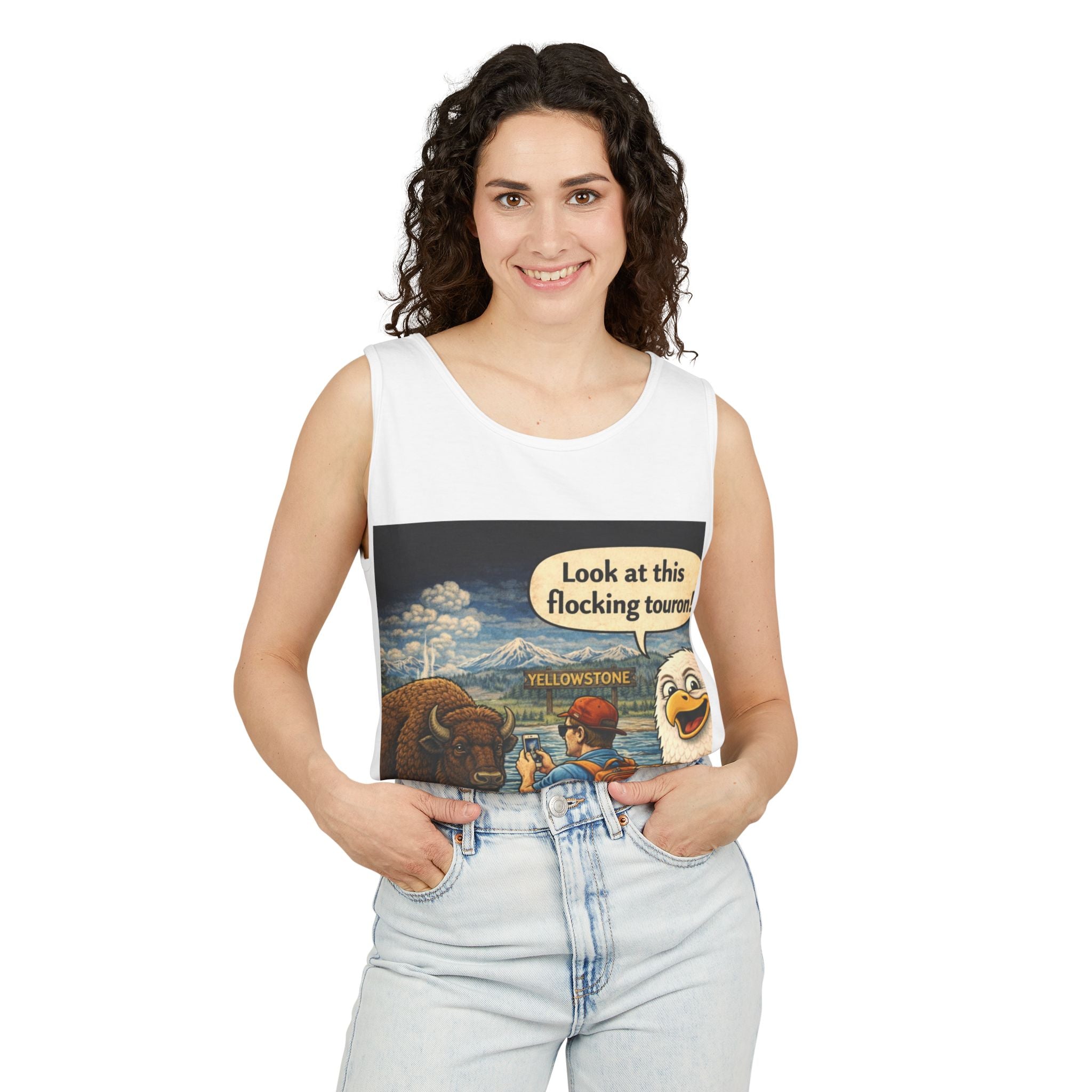 Funny tourists shirt with funny pun Unisex Garment-Dyed Tank Top