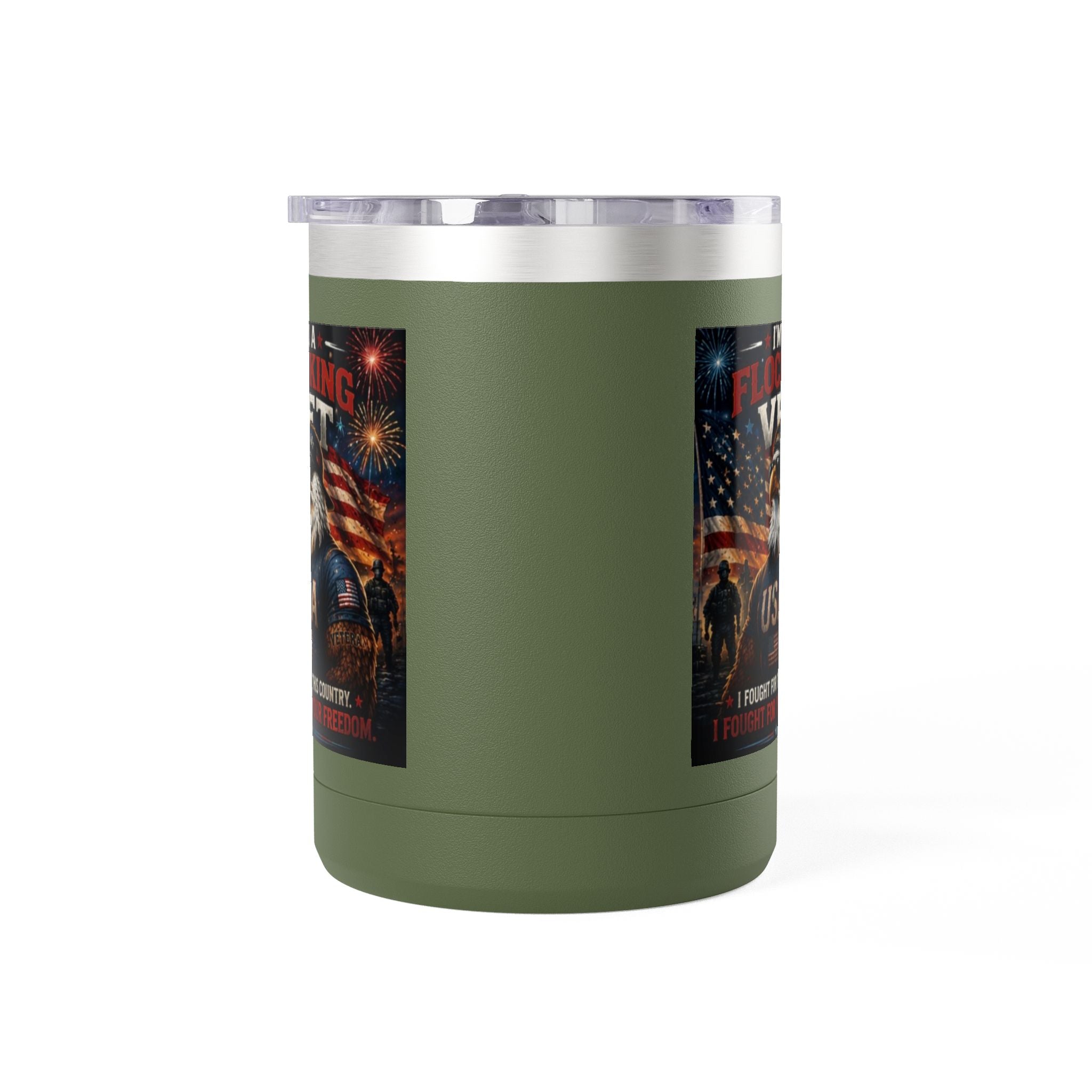 Flocking Proud Veteran Eagle Coffee Tumbler 15oz — “I’m a Flocking Vet” USA Patriotic Mug
