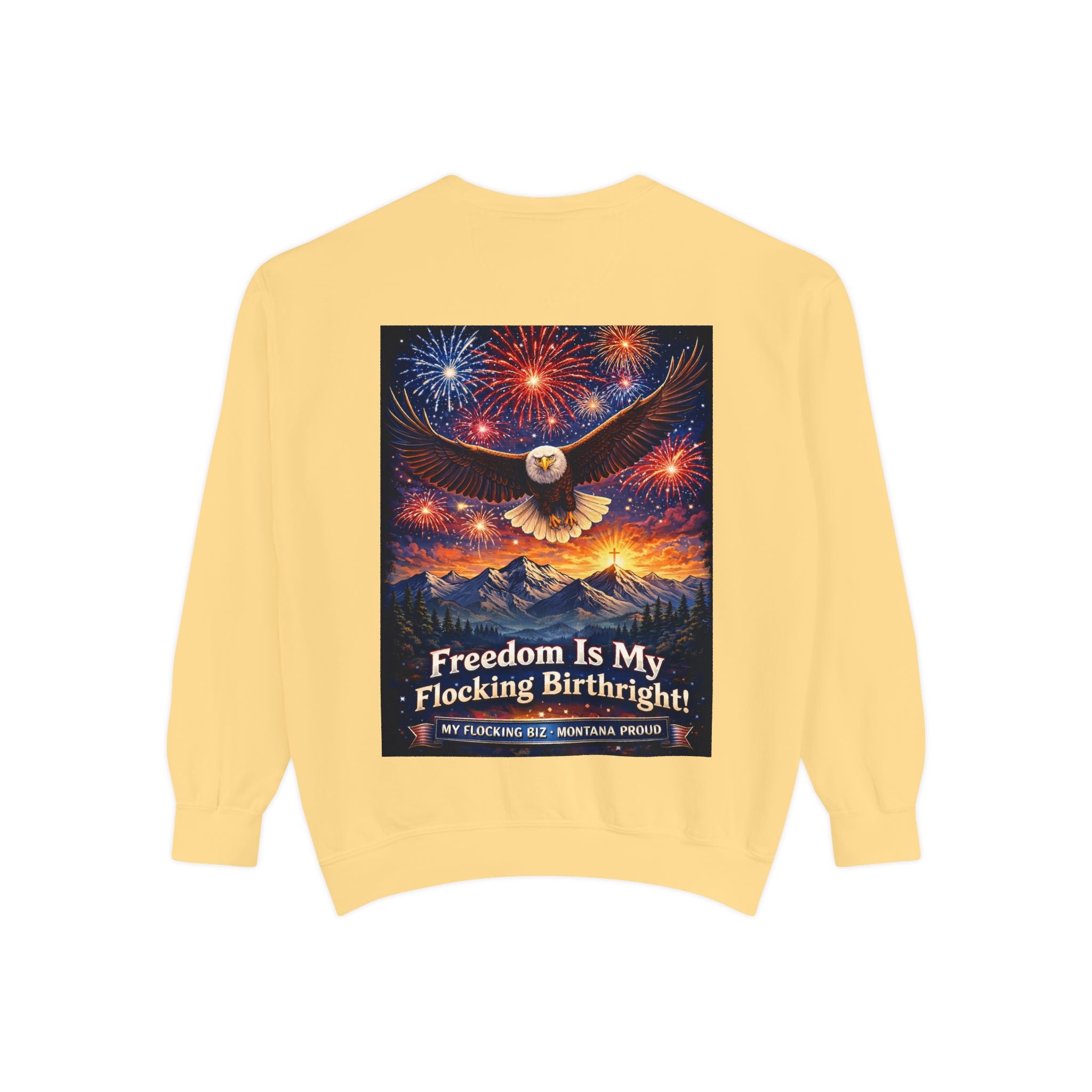 Freedom Is My Flocking Birthright Sweatshirt — Eagle & Fireworks Patriotic Crewneck