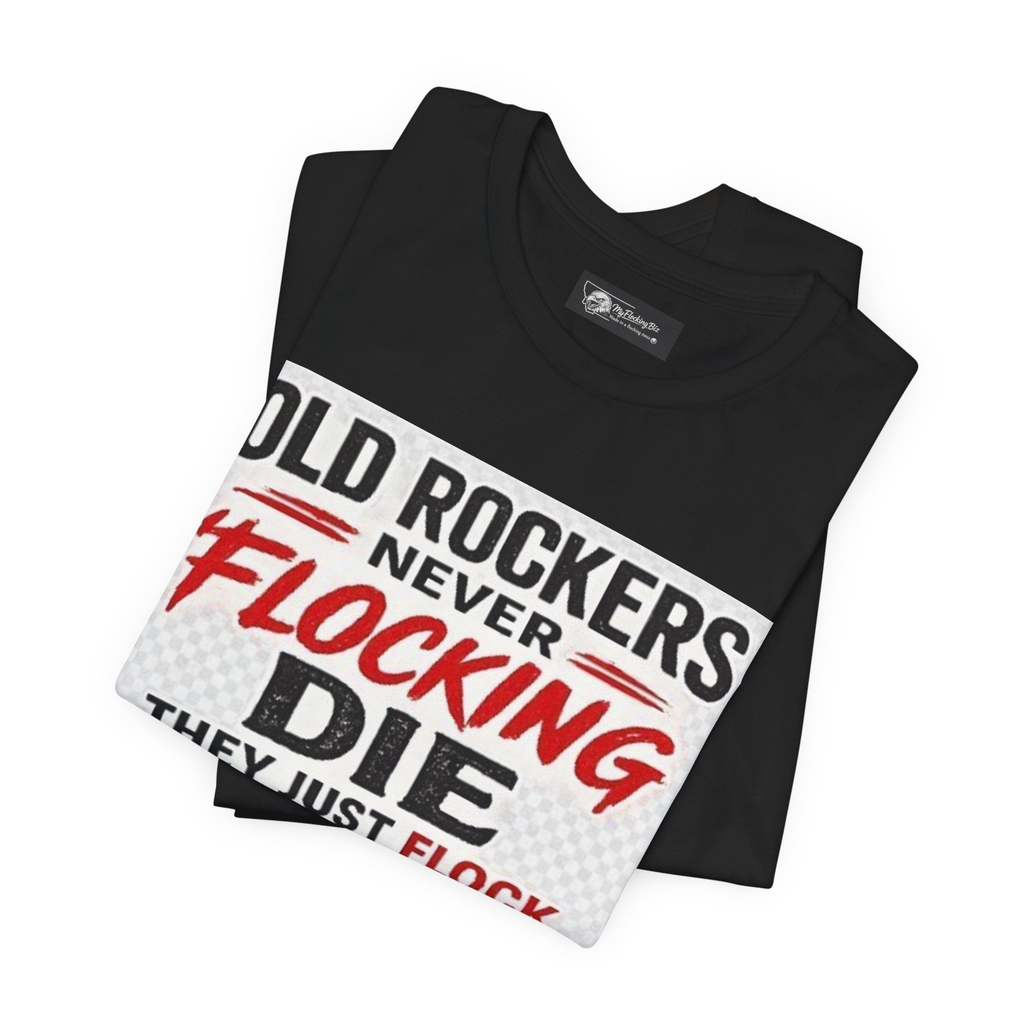 Rockers Never Die Graphic Tee — "Old Rockers Never Flocking Die" Vintage Music T-Shirt